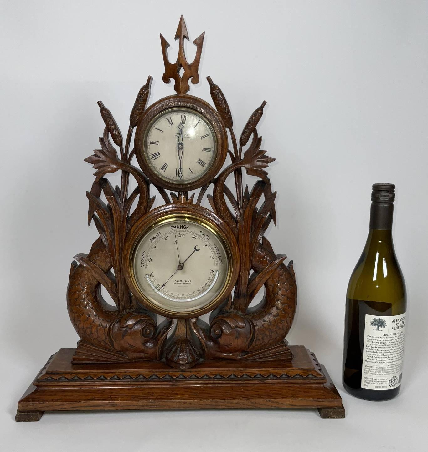 Geschnitztes Delphyn-Marinebarometer von Salom aus London im Zustand „Gut“ im Angebot in Norwell, MA