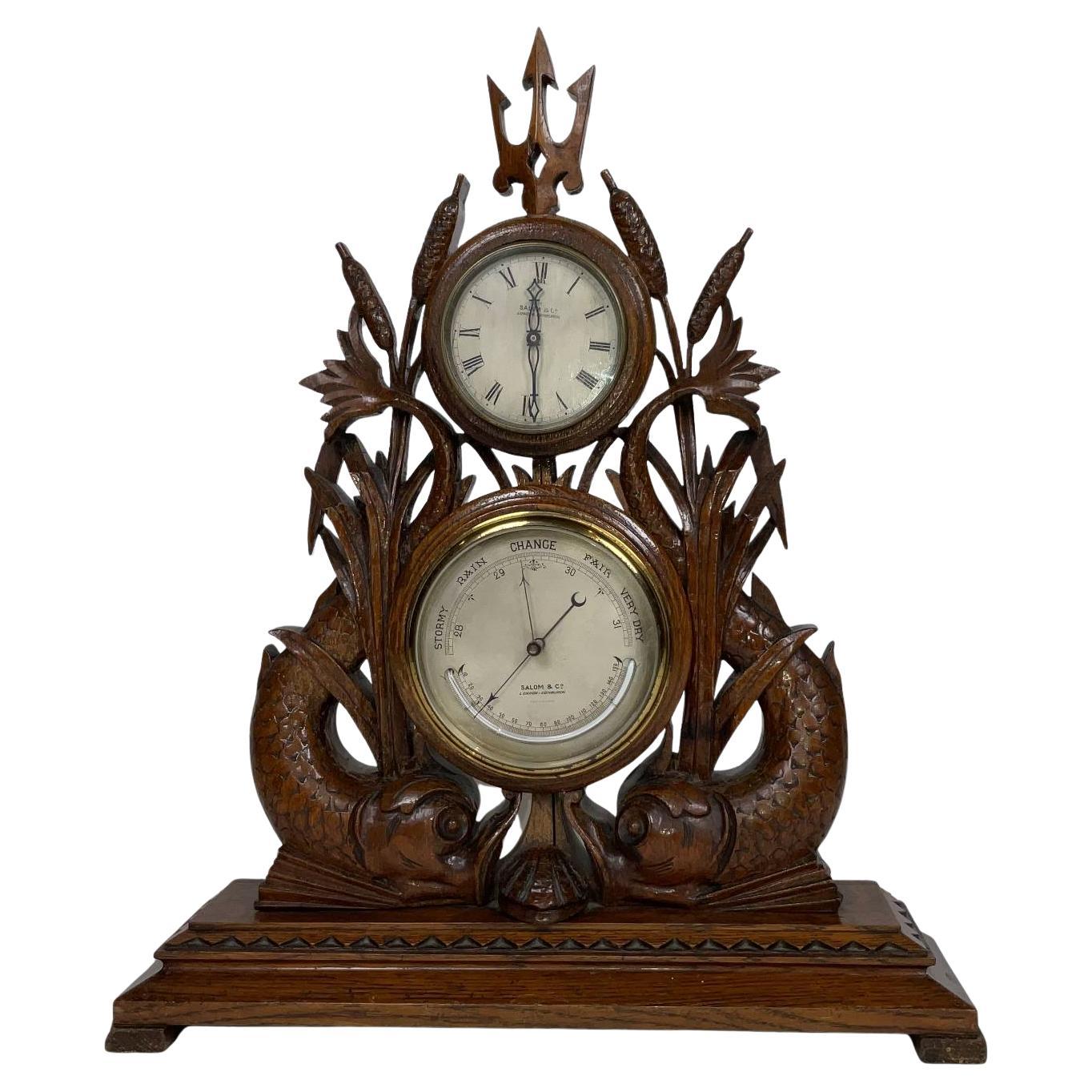 Carved Dolphyn Marine Barometer by Salom of London