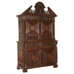 Carved Double Body Cupboard Walnut, Italy, Late 1600s