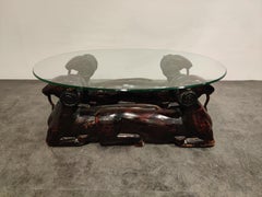 Carved Double Ram Head Coffee Table, 1980s