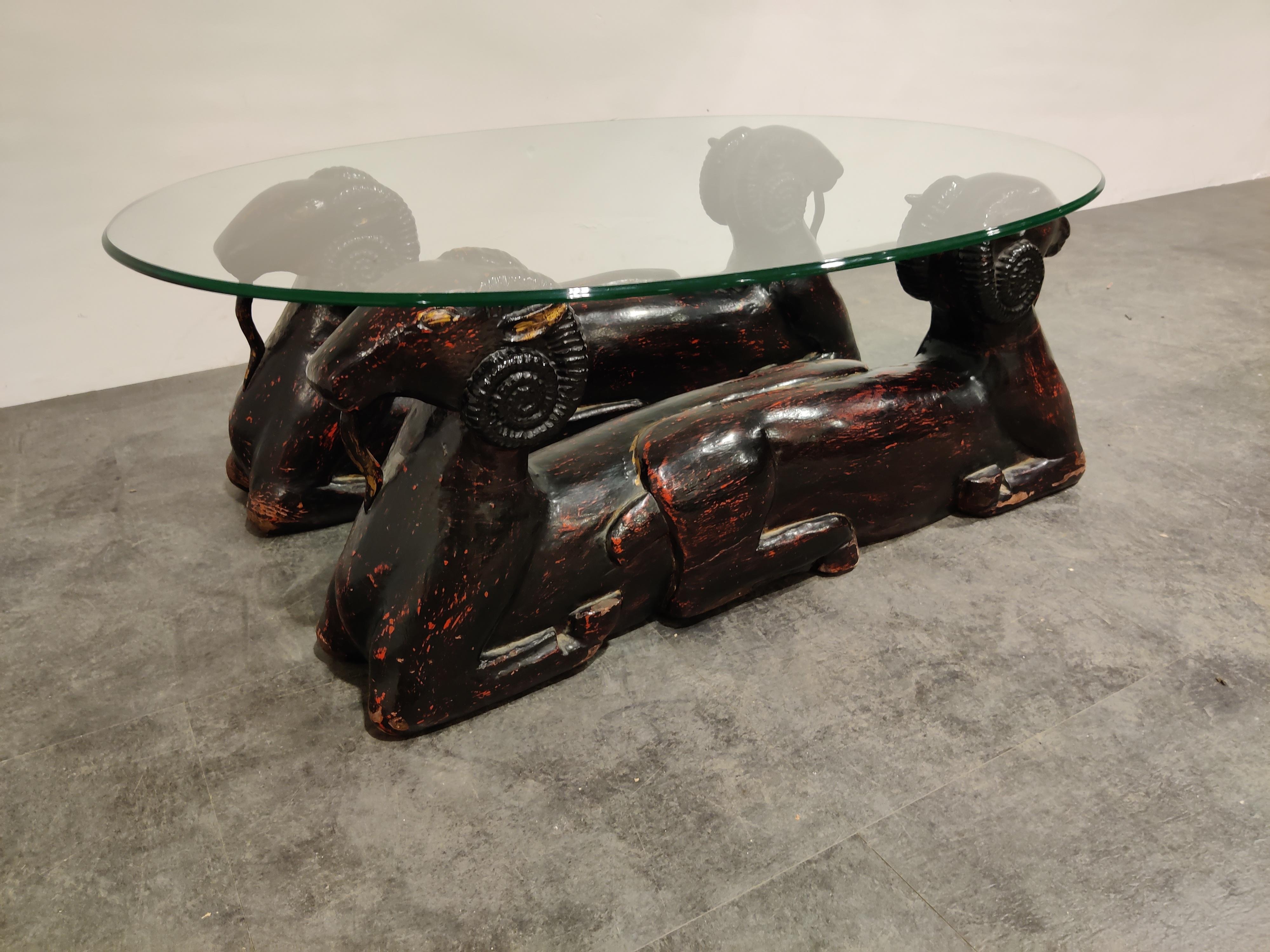 Carved Double Ram Head Coffee Table, 1980s 2