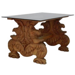 Carved Dragon Coffee Table Mid Century French Colonial Glass Top c1970 FREE SHIP