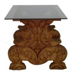Carved Dragon Coffee Table Mid Century French Colonial Glass Top c1970 FREE SHIP