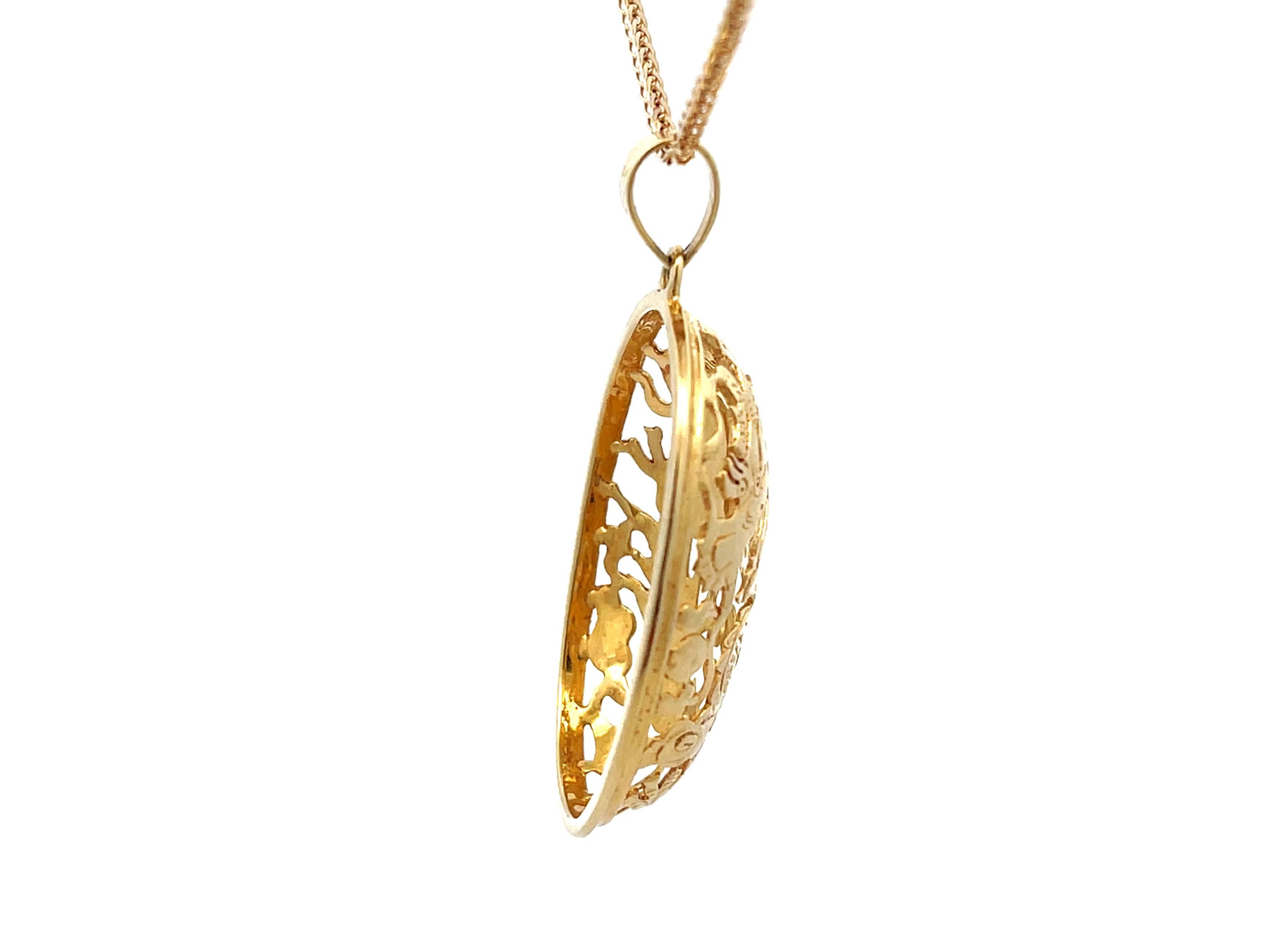Geschnitzter Drachenanhänger aus 14 Karat Gelbgold mit Kette (Moderne)