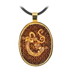 Carved Dragon Yellow Gold Enhancer Pendant