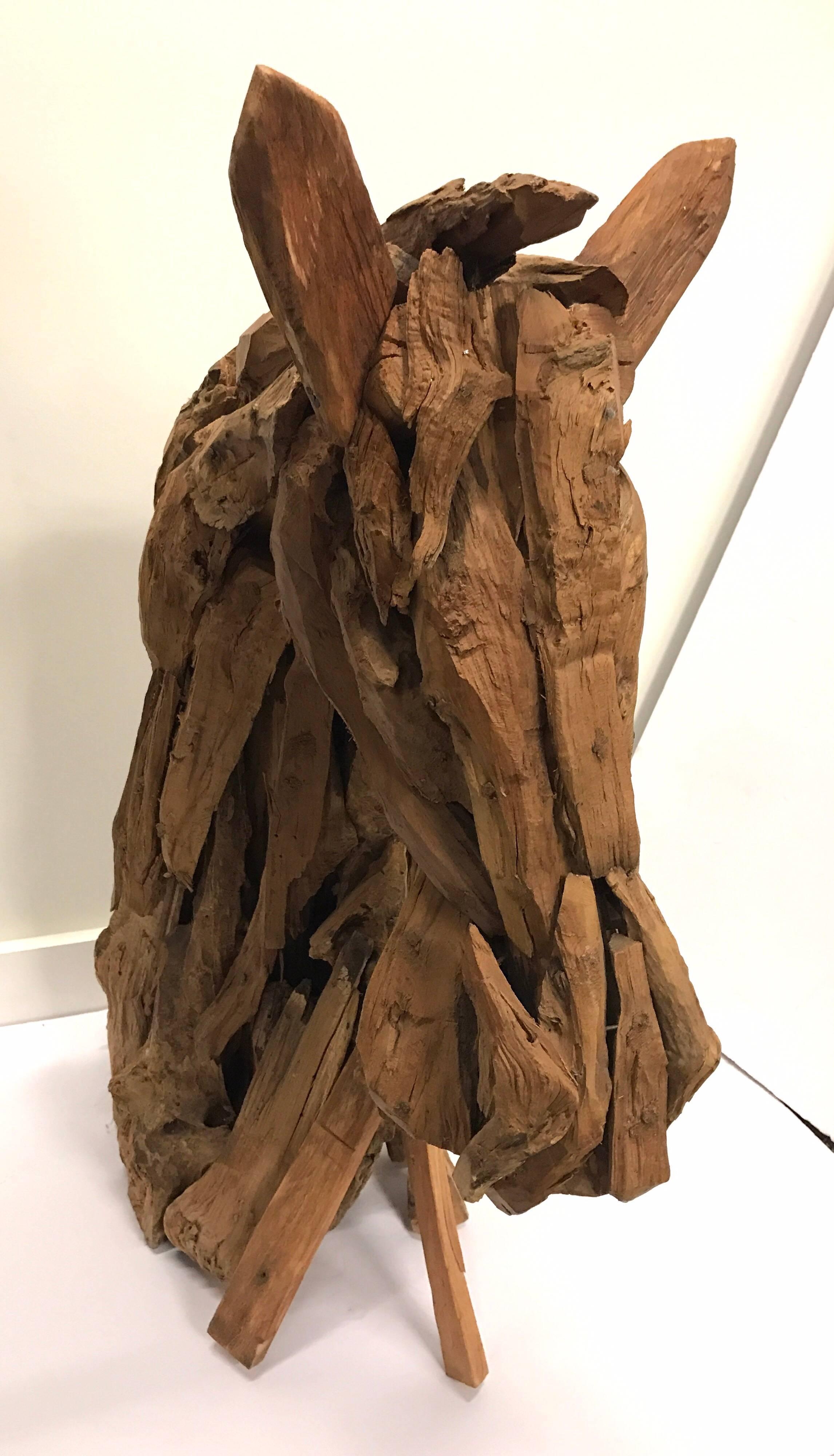 American Carved Driftwood Reclaimed Wood Horse Equestrian Sculpture Modern Folk Art