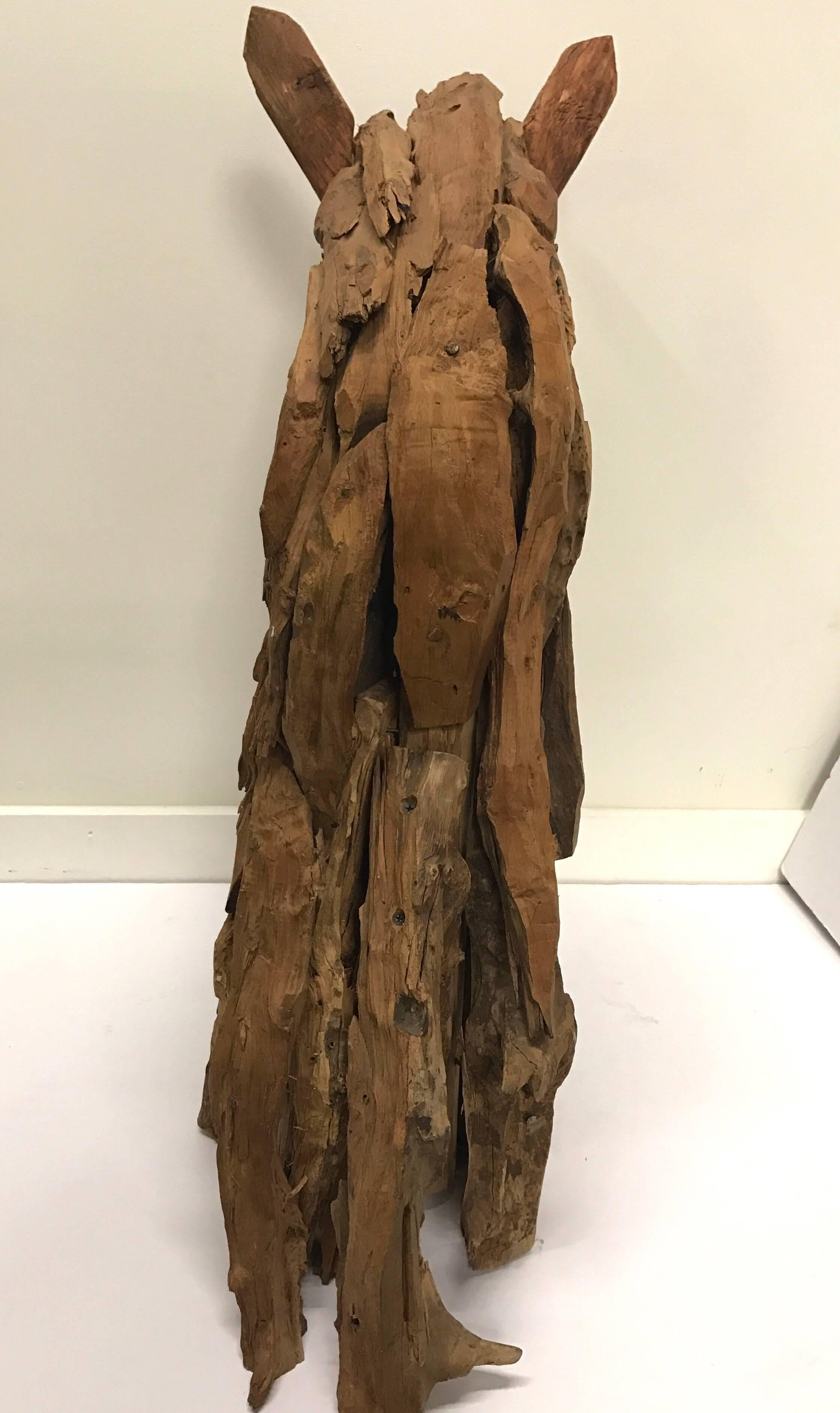 Carved Driftwood Reclaimed Wood Horse Equestrian Sculpture Modern Folk Art 1