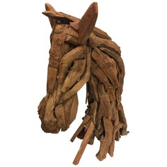 Carved Driftwood Reclaimed Wood Horse Equestrian Sculpture Modern Folk Art