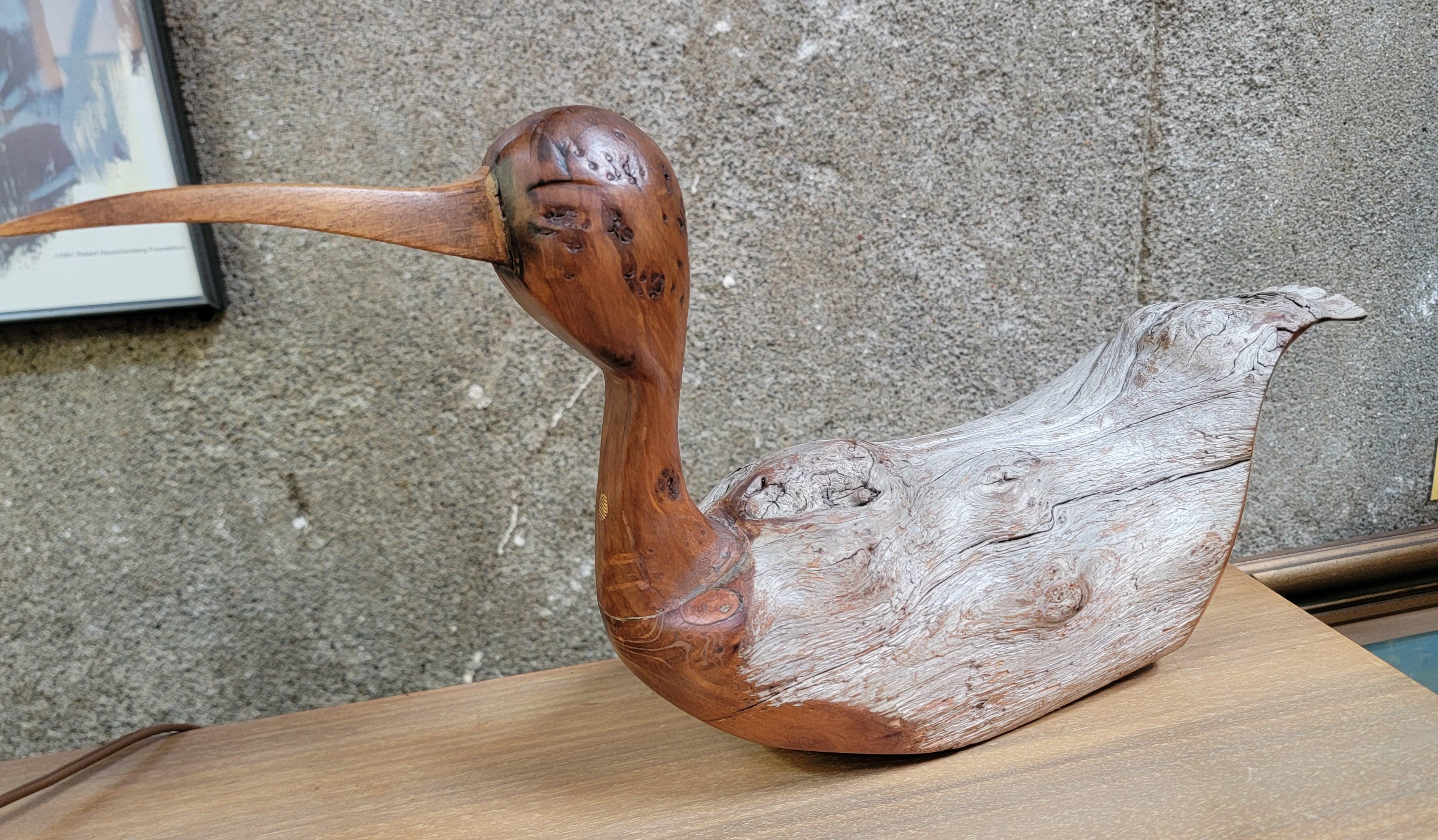Organic Modern Carved Driftwood Sculpture Waterfowl Bird by Kevin Morin For Sale