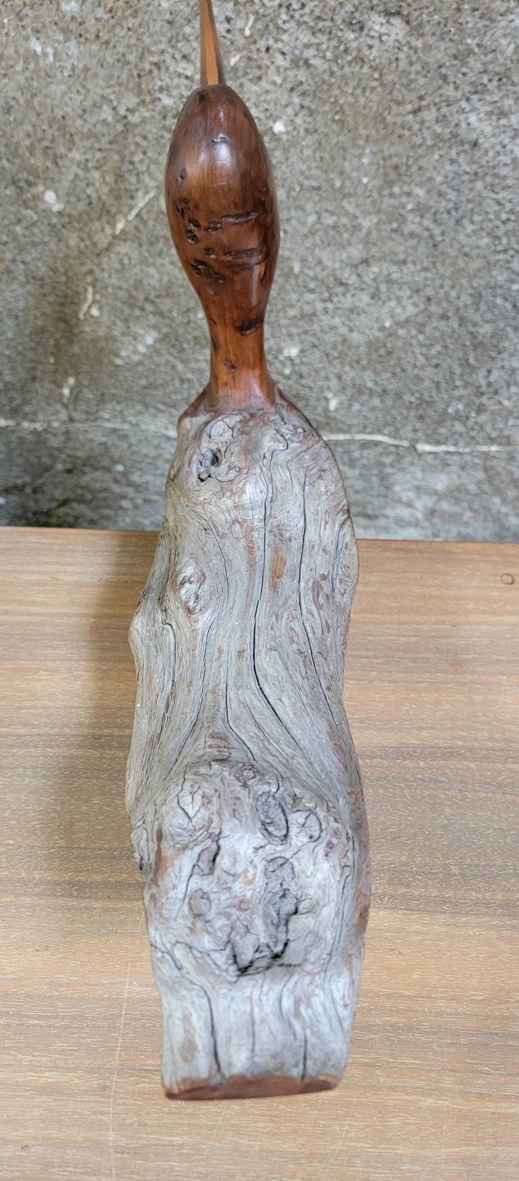 Carved Driftwood Sculpture Waterfowl Bird by Kevin Morin In Good Condition For Sale In Fulton, CA