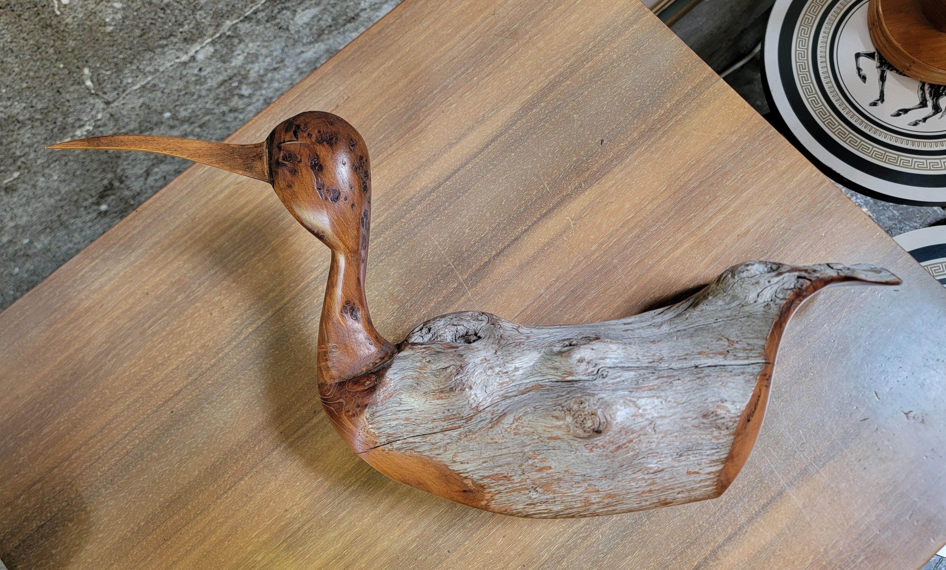 Carved Driftwood Sculpture Waterfowl Bird by Kevin Morin For Sale 1