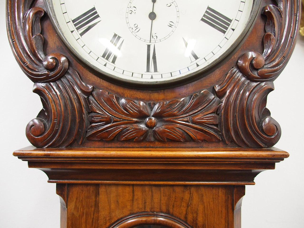 Carved Drum Head Grandfather Clock by J W Mitchell, Glasgow For Sale 1