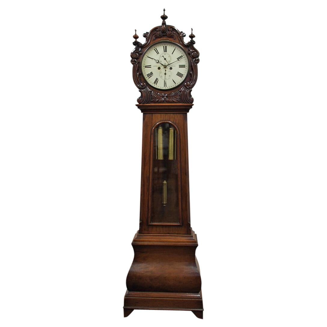 Carved Drum Head Grandfather Clock by J W Mitchell, Glasgow