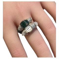 Carved Duck Heads Crossover Ring with Diamonds in 18k Yellow Gold