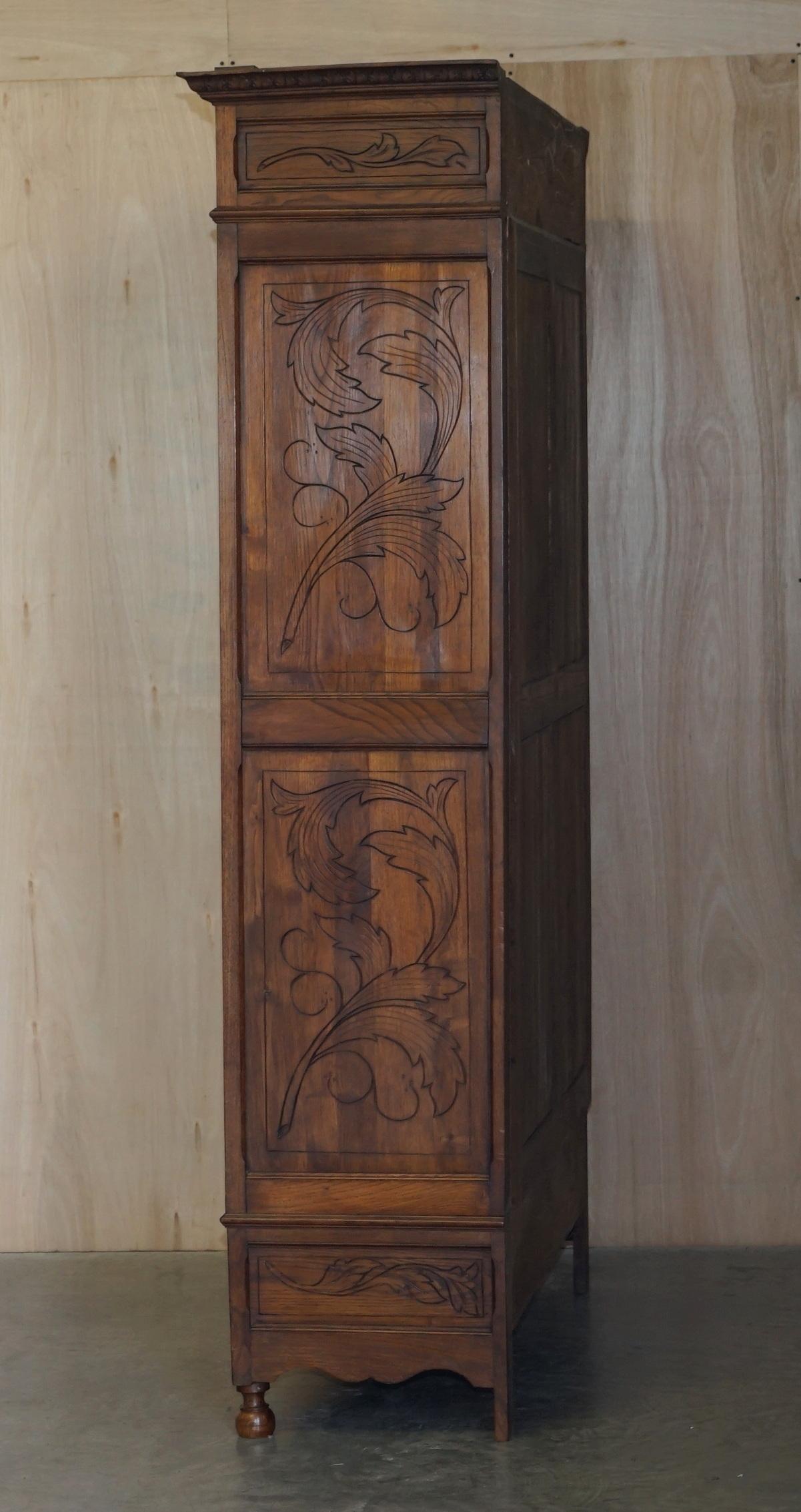 Carved Dutch Antique circa 1880 Armoire Folded Lined Wardrobe Mirrored Doors 12