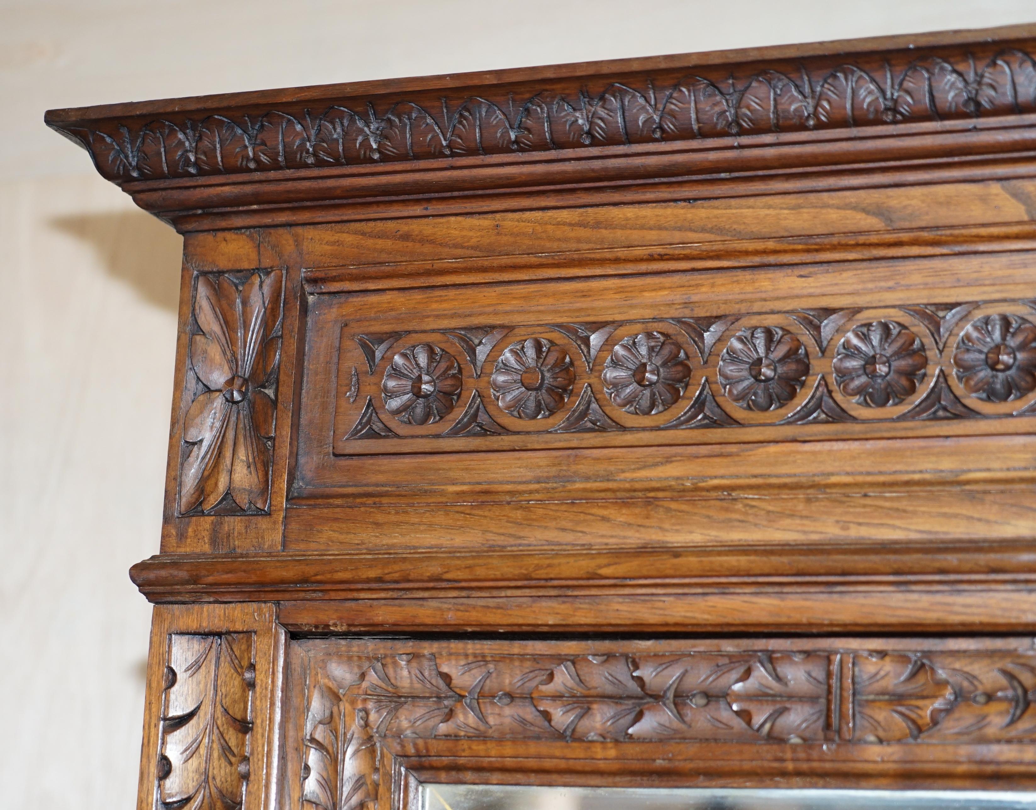 Hand-Carved Carved Dutch Antique circa 1880 Armoire Folded Lined Wardrobe Mirrored Doors