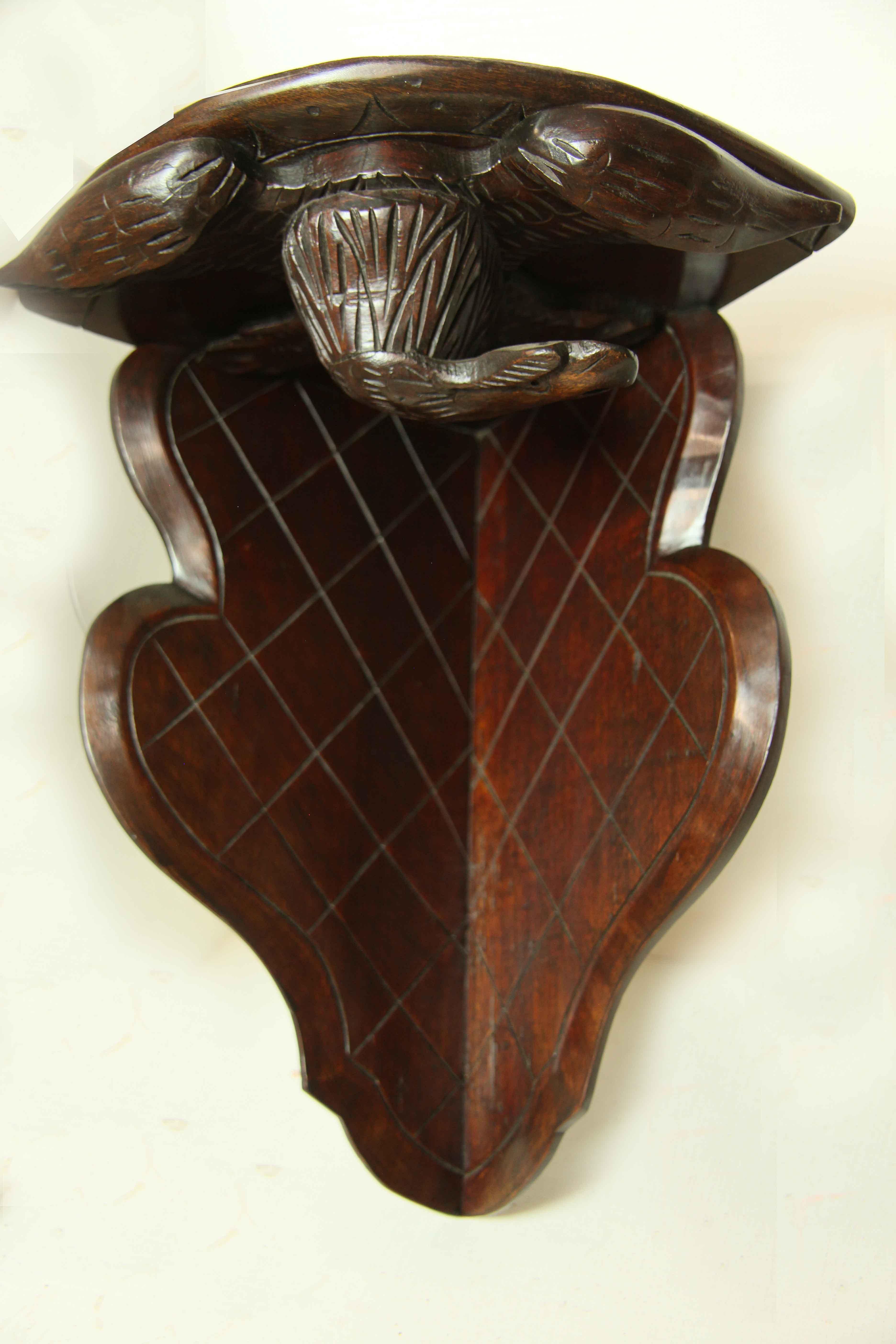 Hand-Carved Pair of Carved Eagle Corner Brackets For Sale