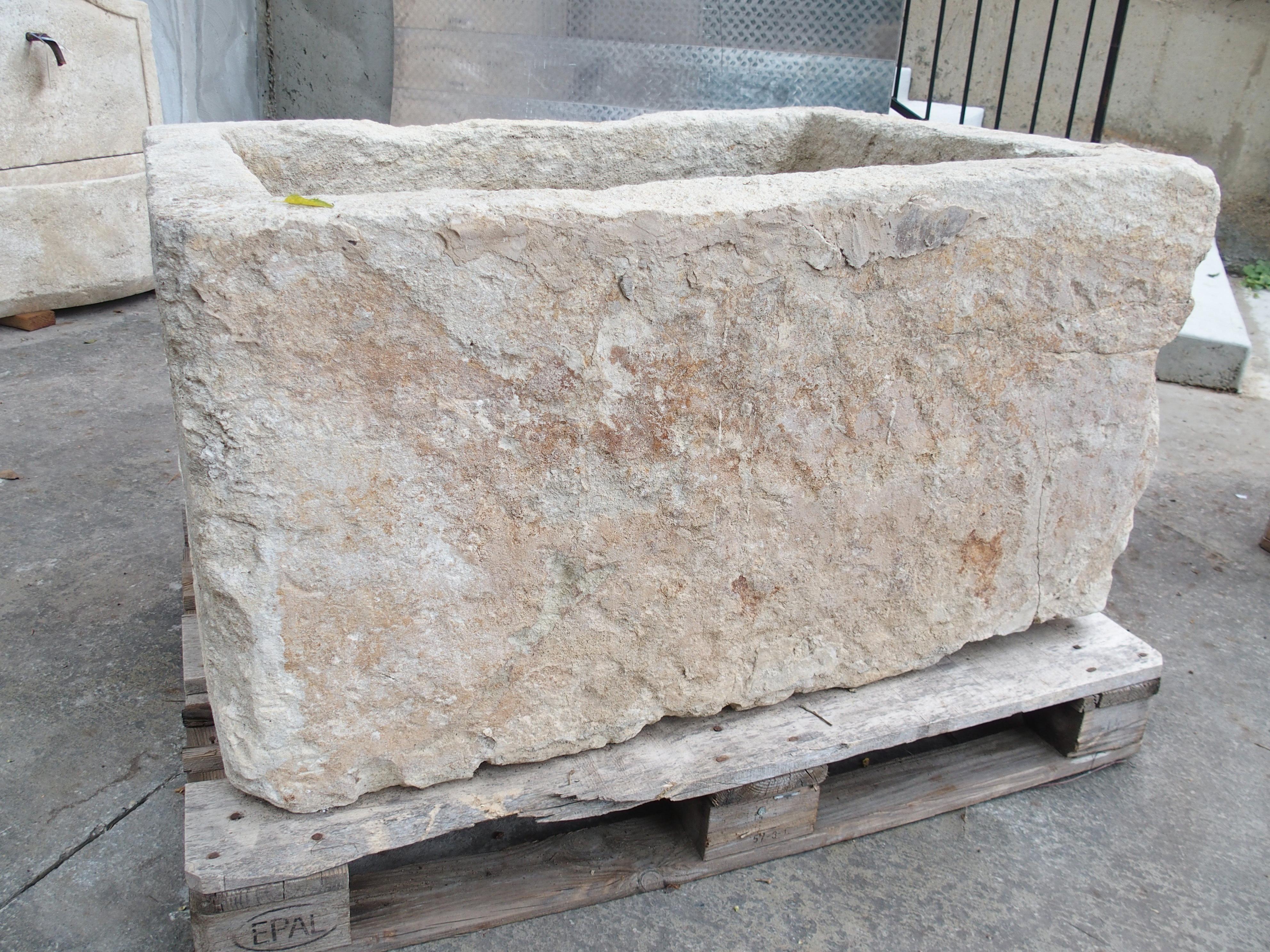 More information coming soon…

Hand-carved from limestone from the South of France in the early 1800s, this large trough has a cream hue with areas of brown, black, and gold accents.  The trough would make a wonderful fountain basin or outdoor