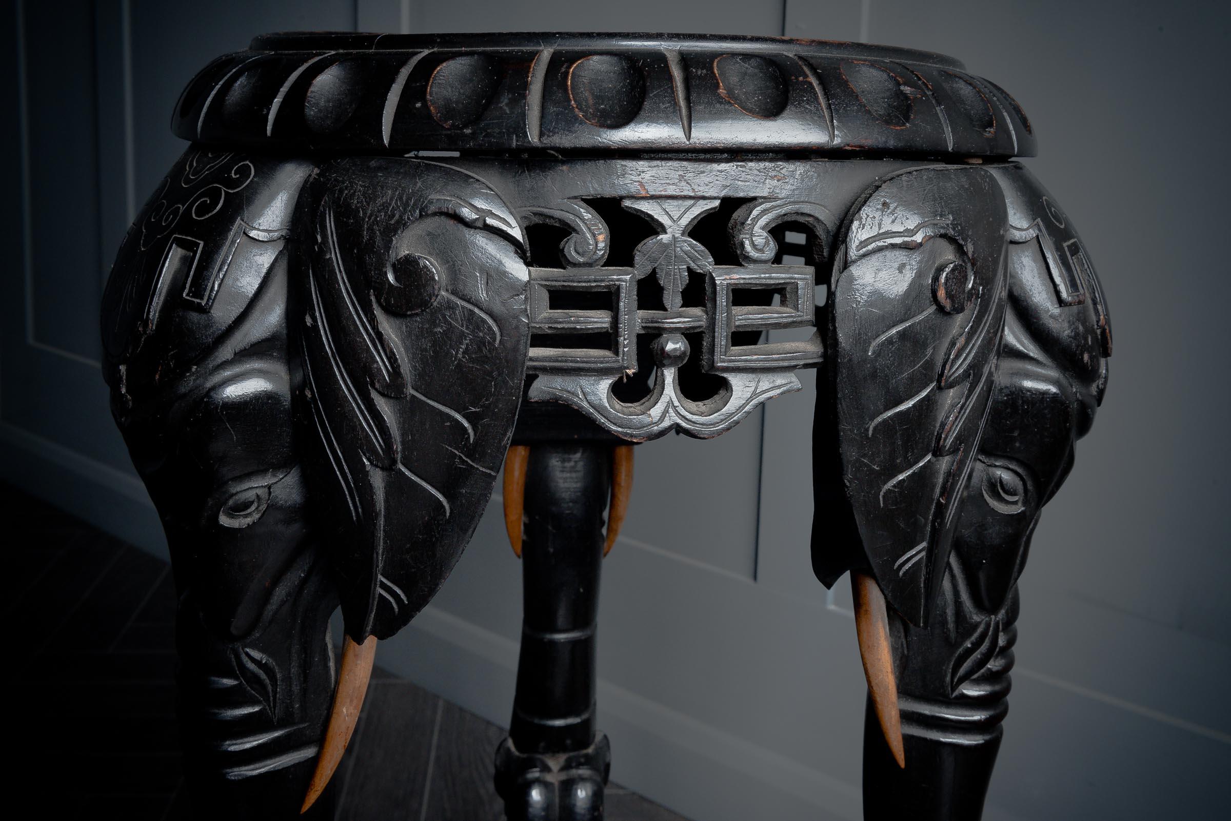 Carved Ebonised Elephant Console Table For Sale 4
