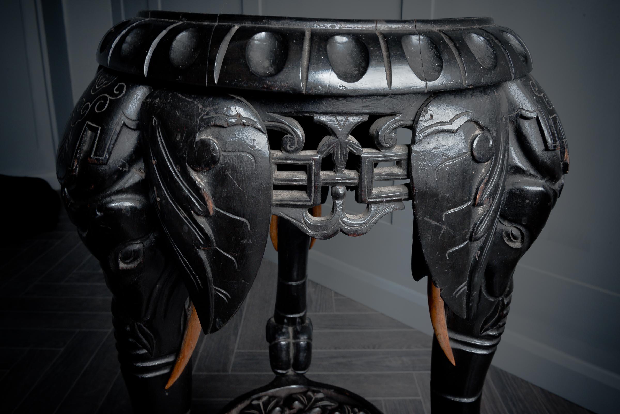 Carved Ebonised Elephant Console Table For Sale 5
