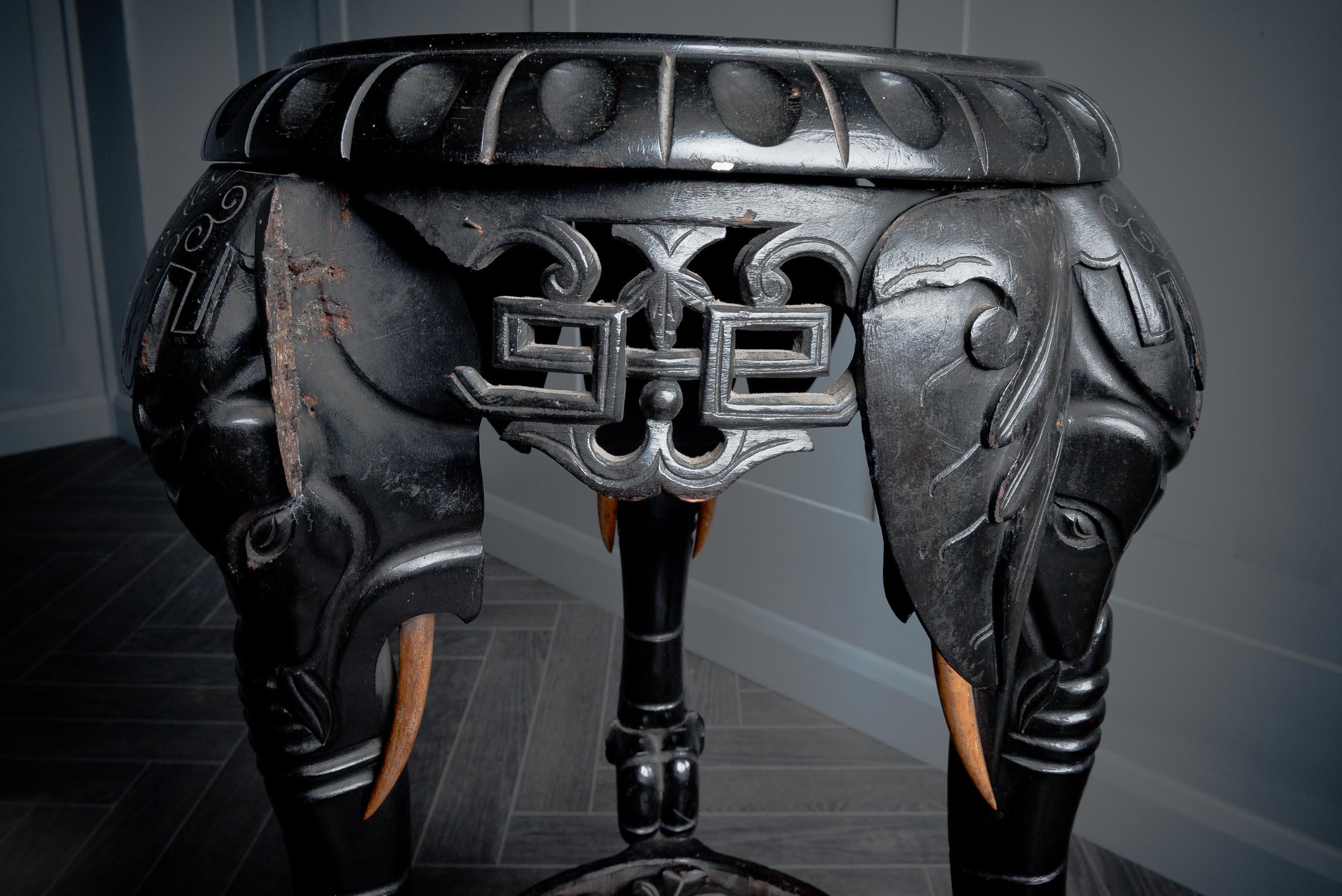 Carved Ebonised Elephant Console Table For Sale 6