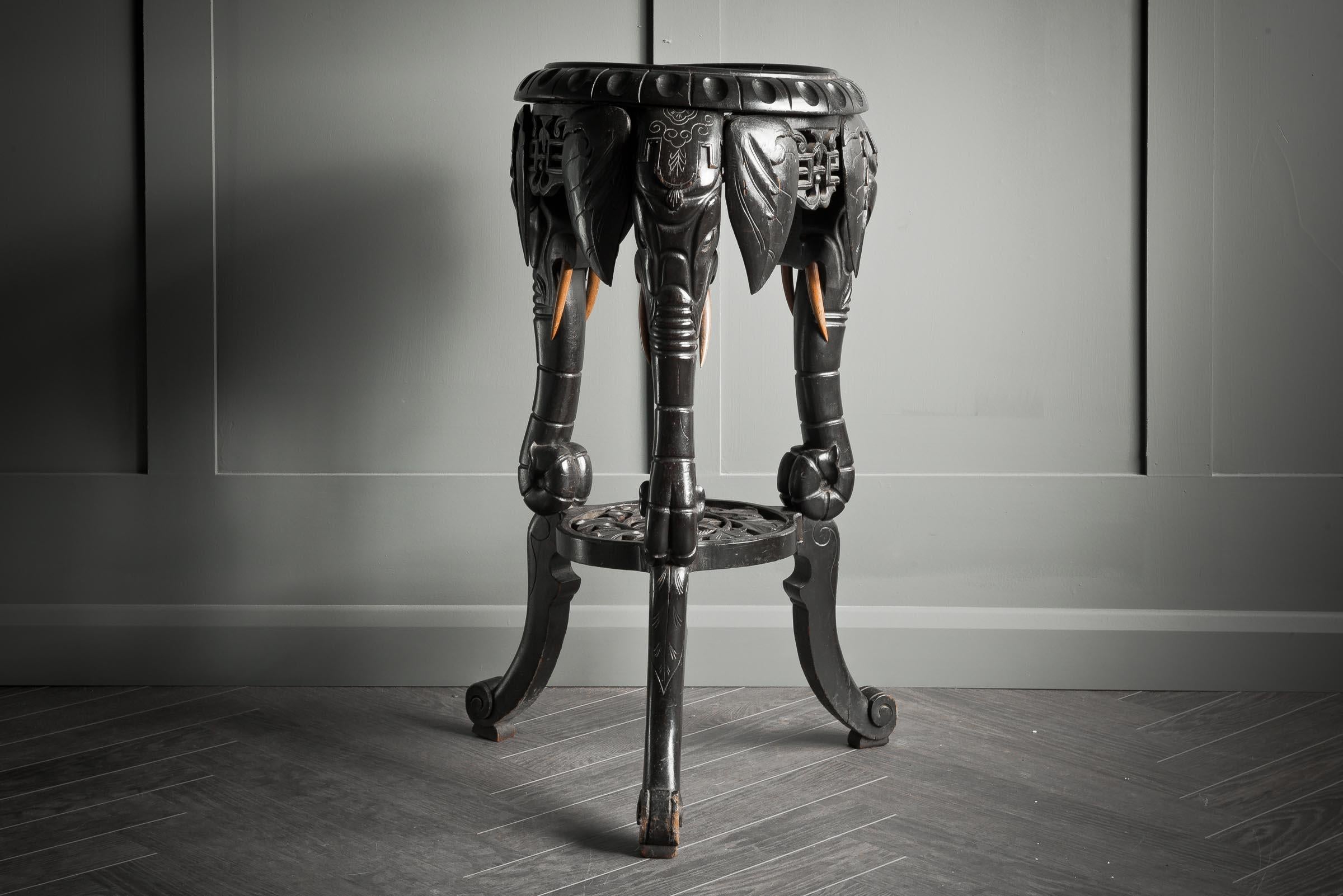 Carved Ebonised Elephant Console Table In Good Condition For Sale In Alton, GB