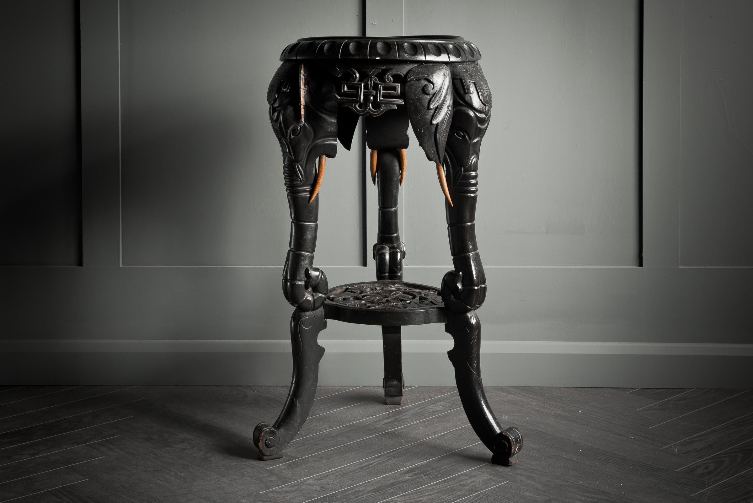 Carved Ebonised Elephant Console Table For Sale 1