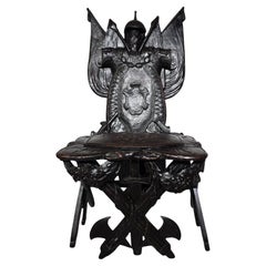 Antique Carved Ebonised Wood Grand Tour Military Trophy Chair