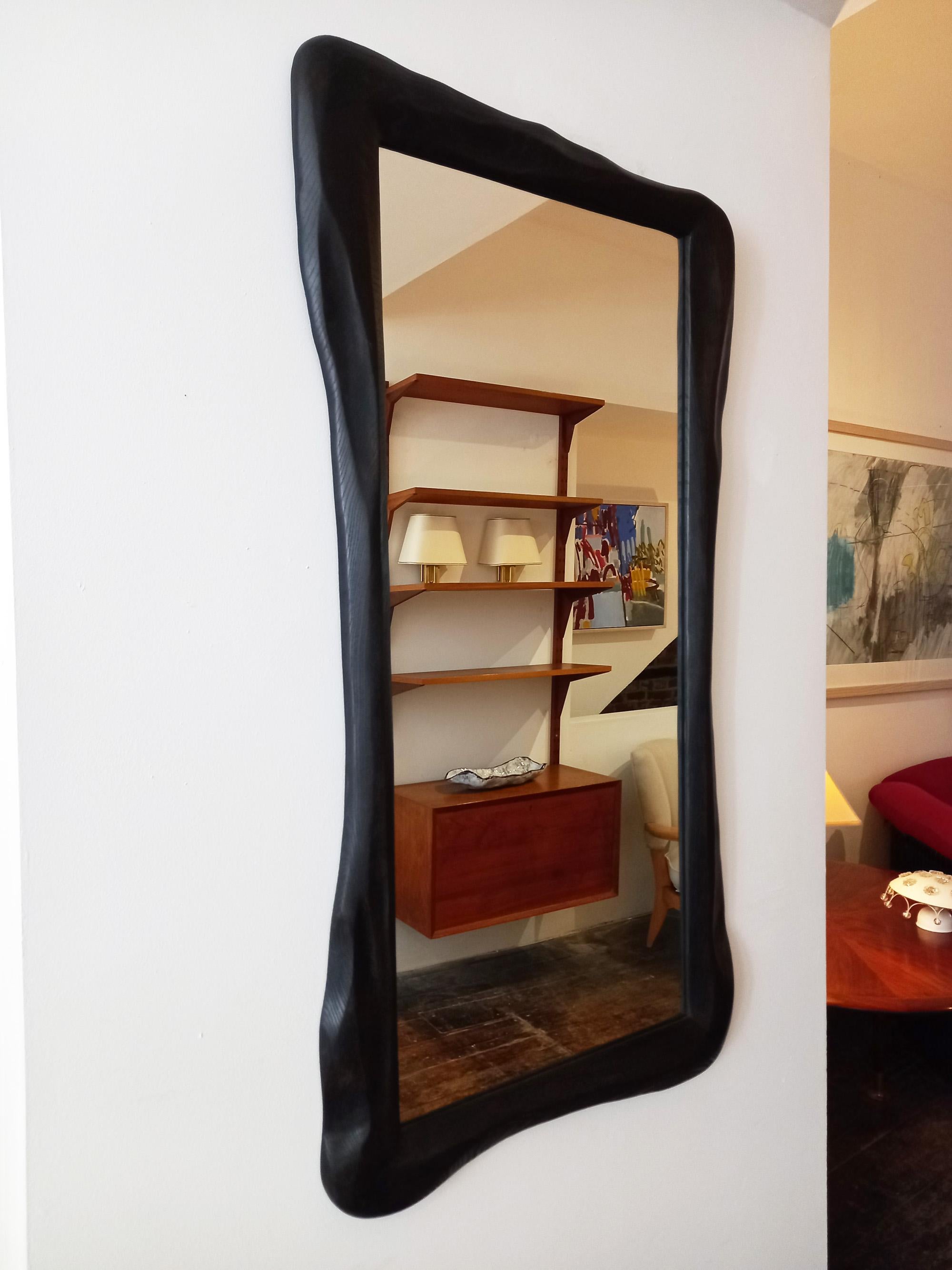 Hand-Carved Carved ebonized ash wooden Mirror by John Alfredo Harris