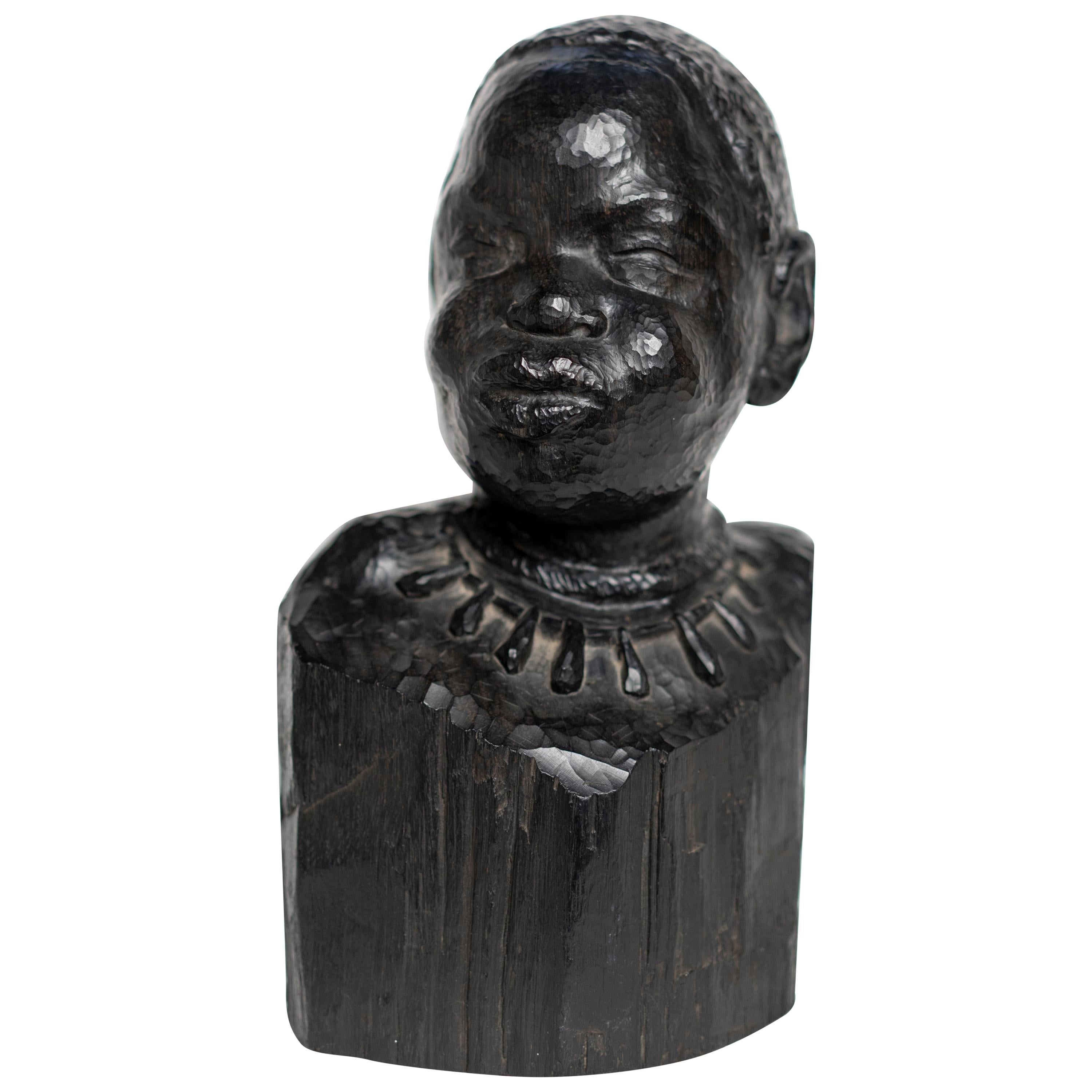 Carved Stained Oak  Bust of a African Woman by Ferdinand Parpan