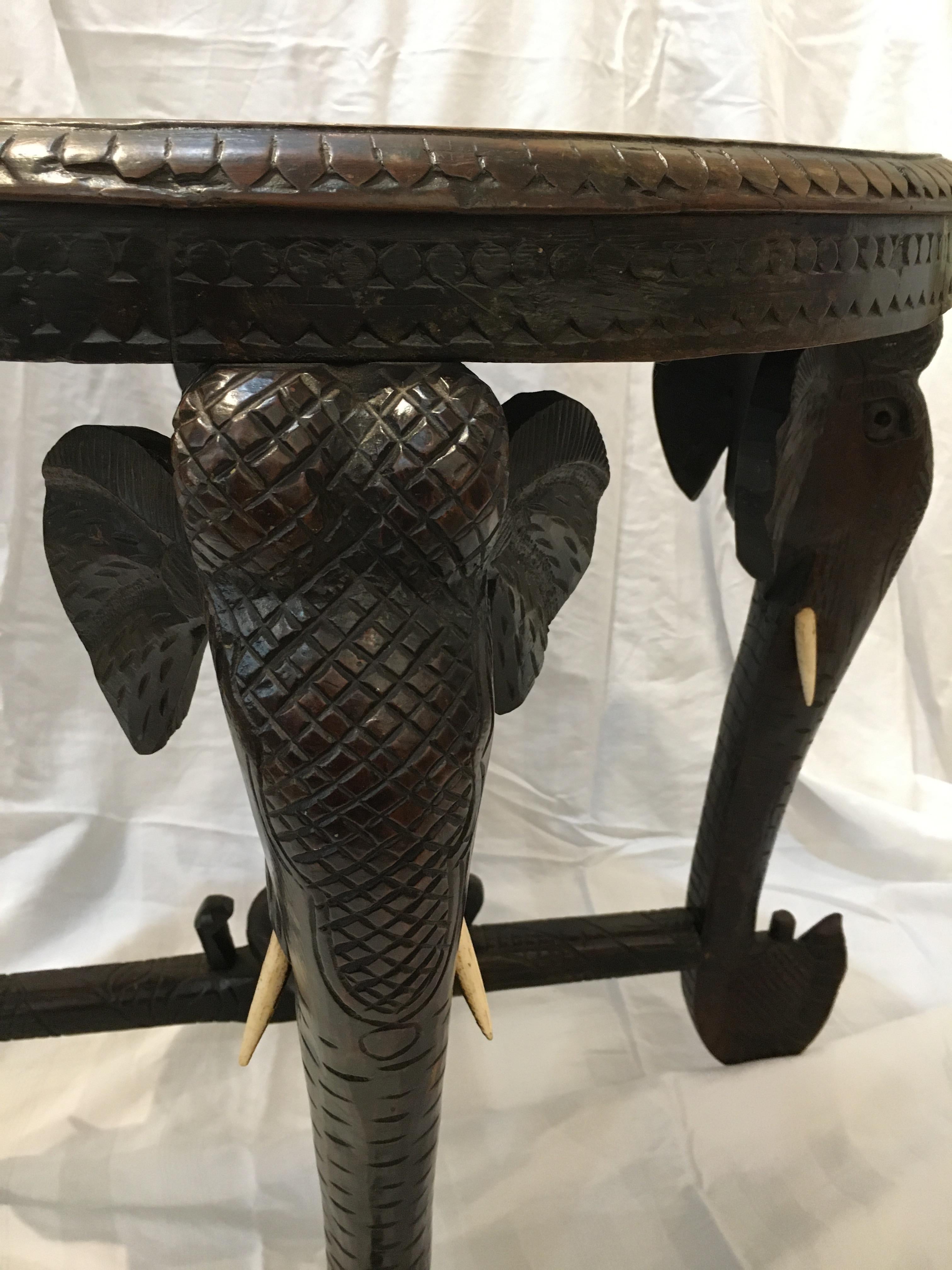 Anglo-Indian Carved Ebonized Wood Elephant Side or Center Table, circa 1900, India