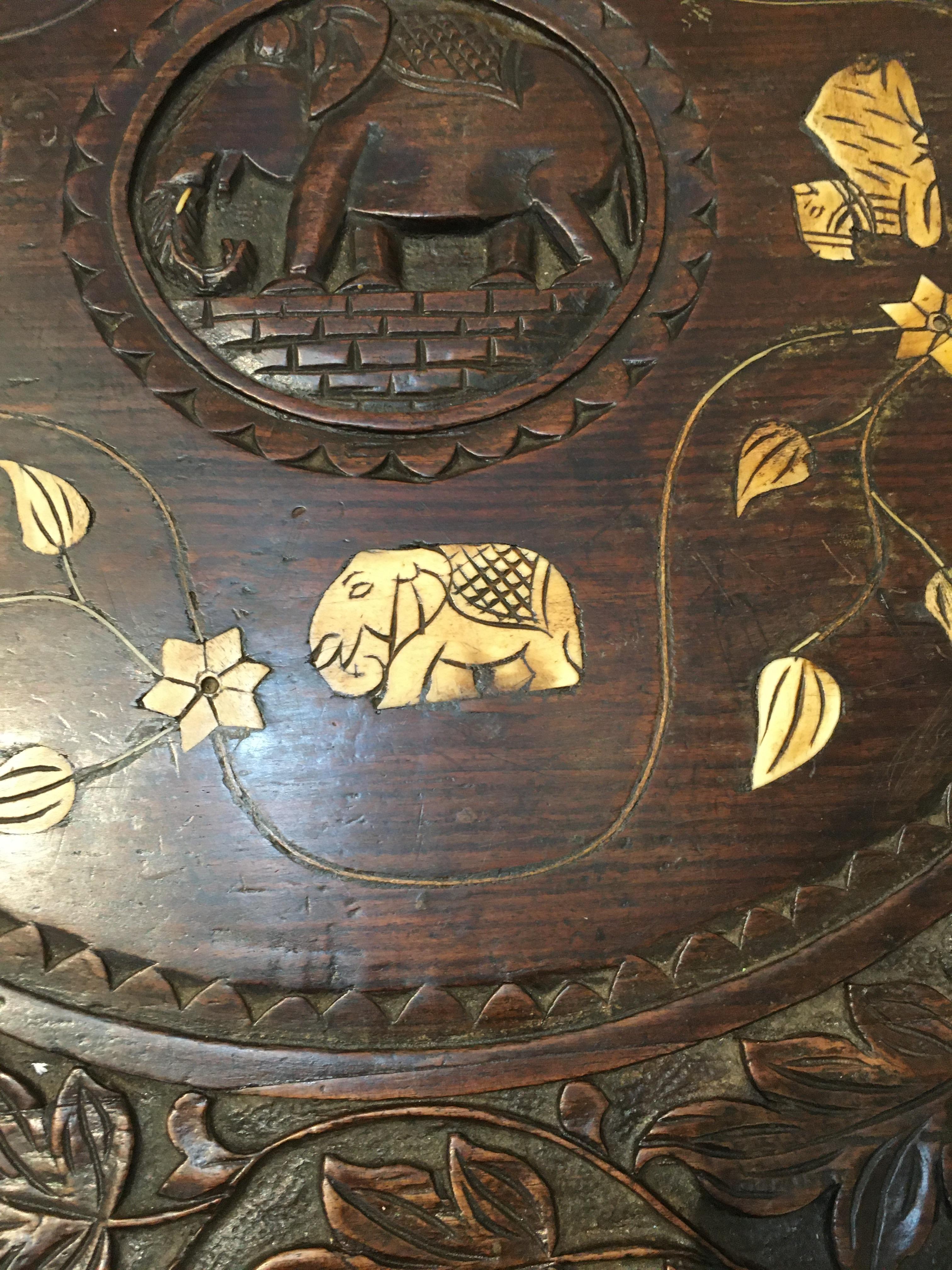 20th Century Carved Ebonized Wood Elephant Side or Center Table, circa 1900, India