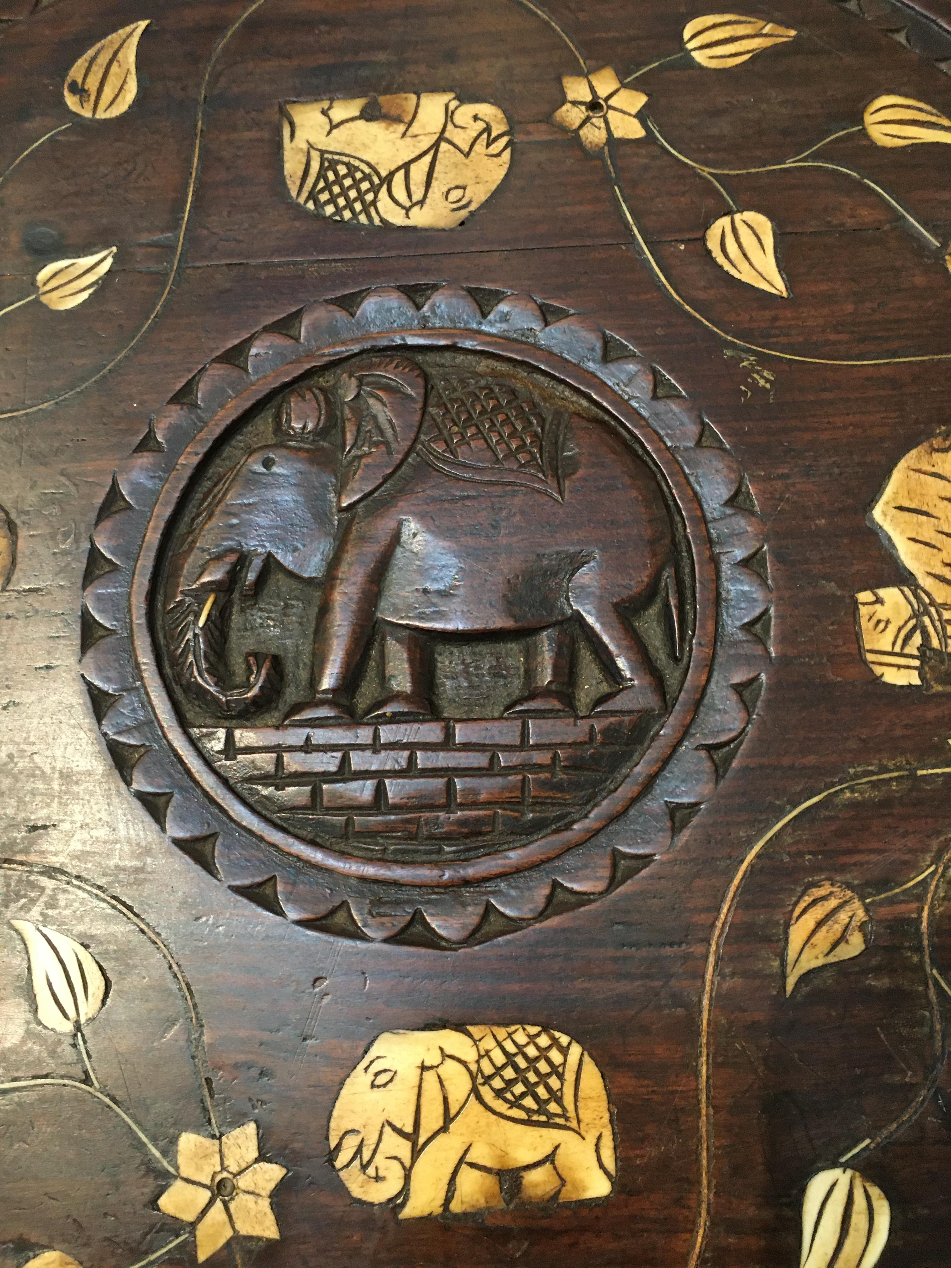 Teak Carved Ebonized Wood Elephant Side or Center Table, circa 1900, India