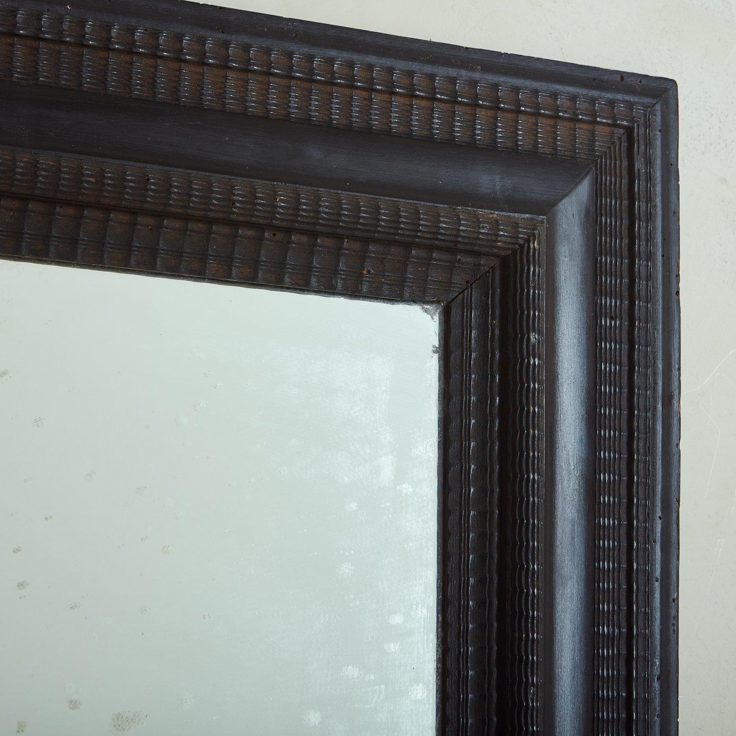 French Carved Ebonized Wood Frame Mirror, France 20th Century For Sale