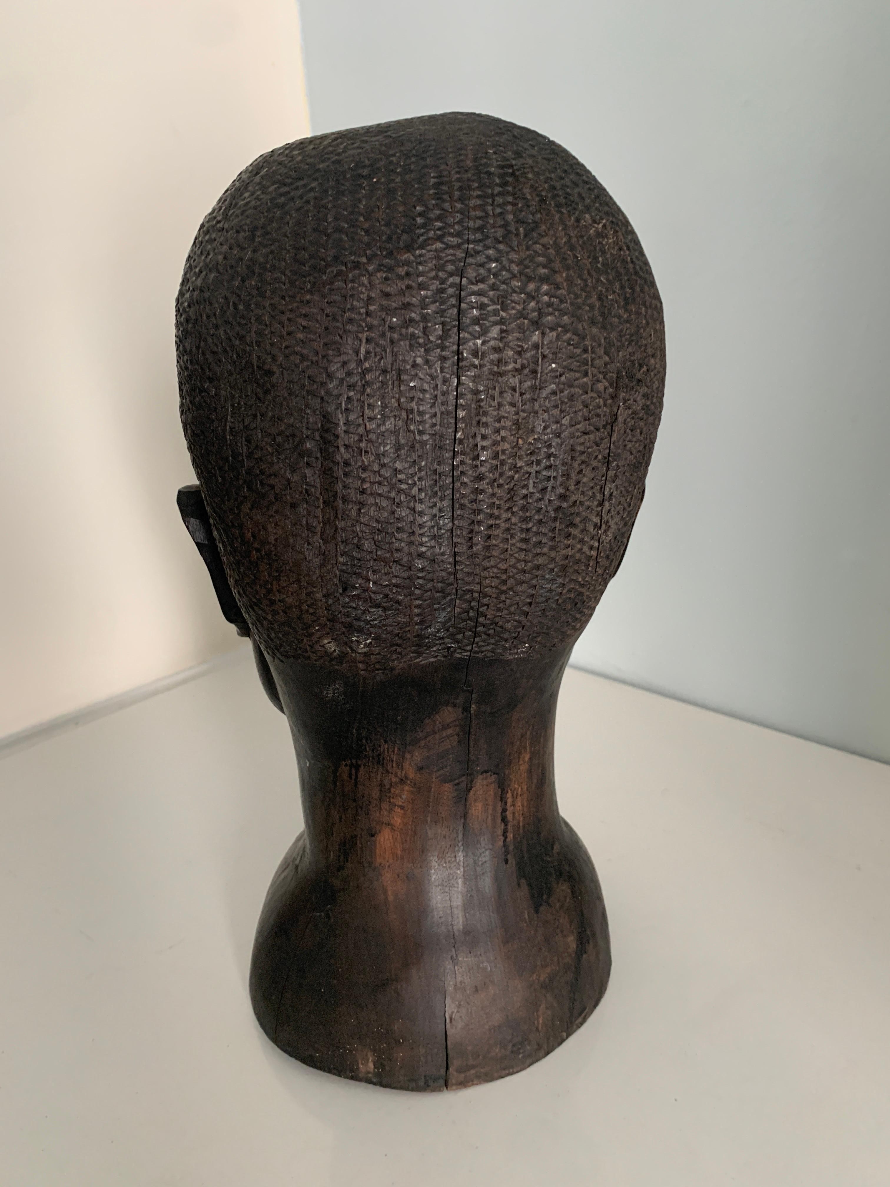 Folk Art Carved Wooden African Head For Sale