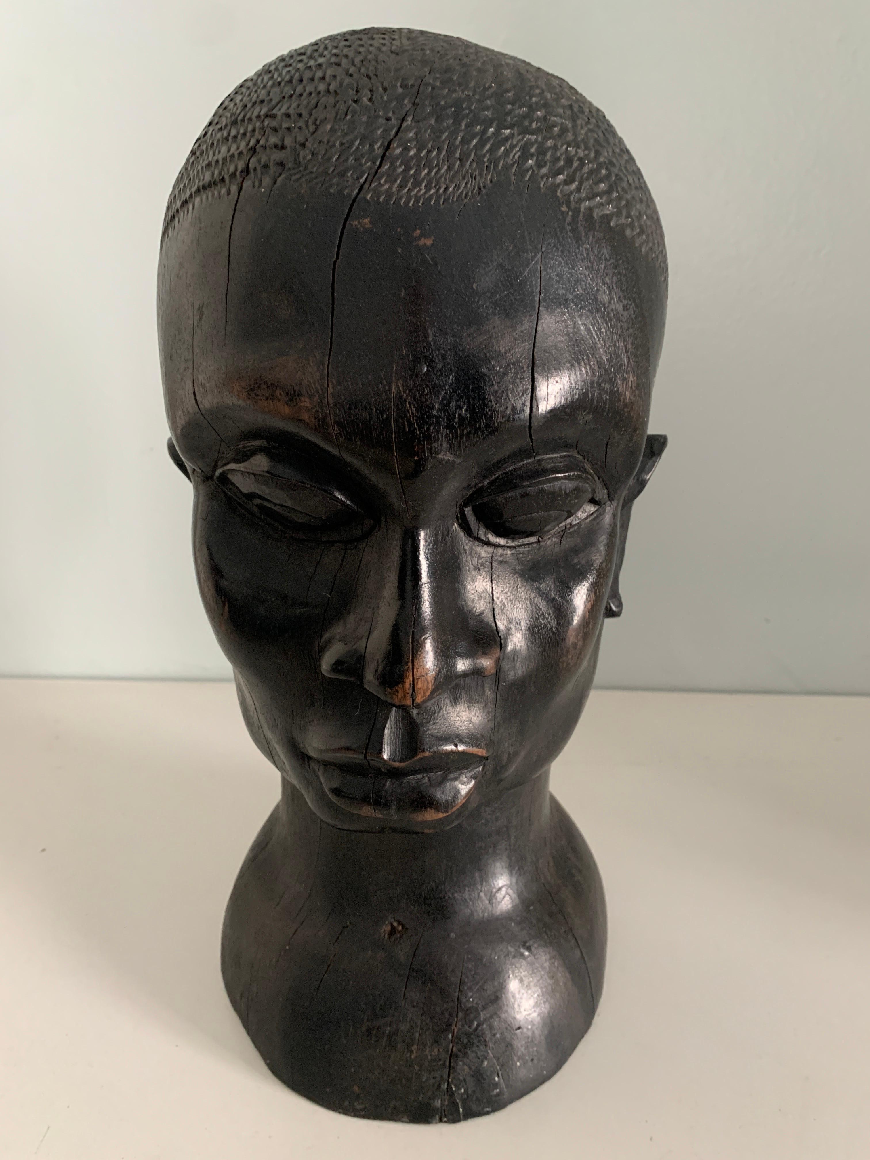 20th Century Carved Wooden African Head For Sale