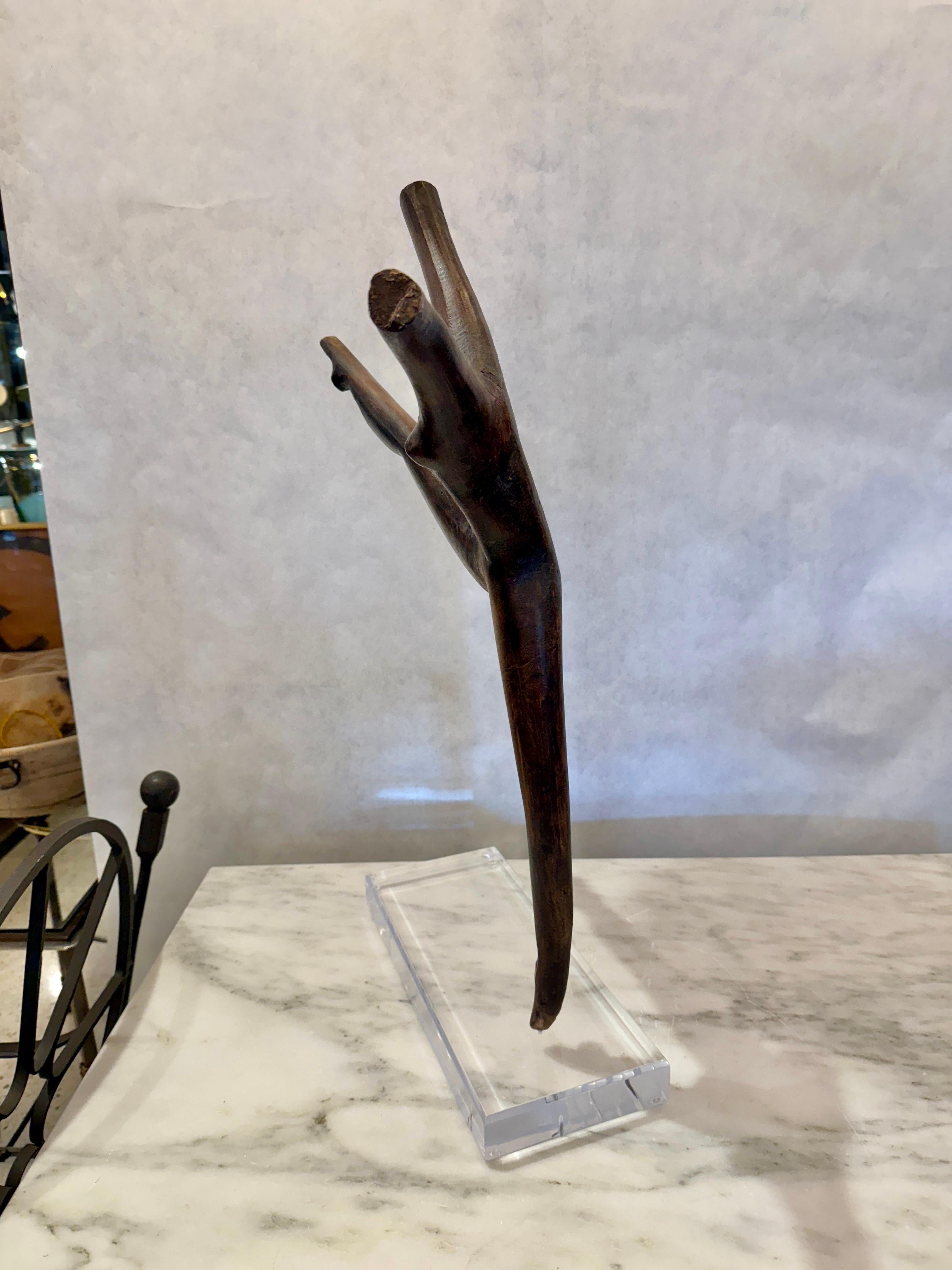 Alexandre Noll style abstract female nude figural sculpture mounted on Lucite square base.  Although this piece is not signed or dated, it is very much of the style and simplicity of Noll.  Great art element for any space.
