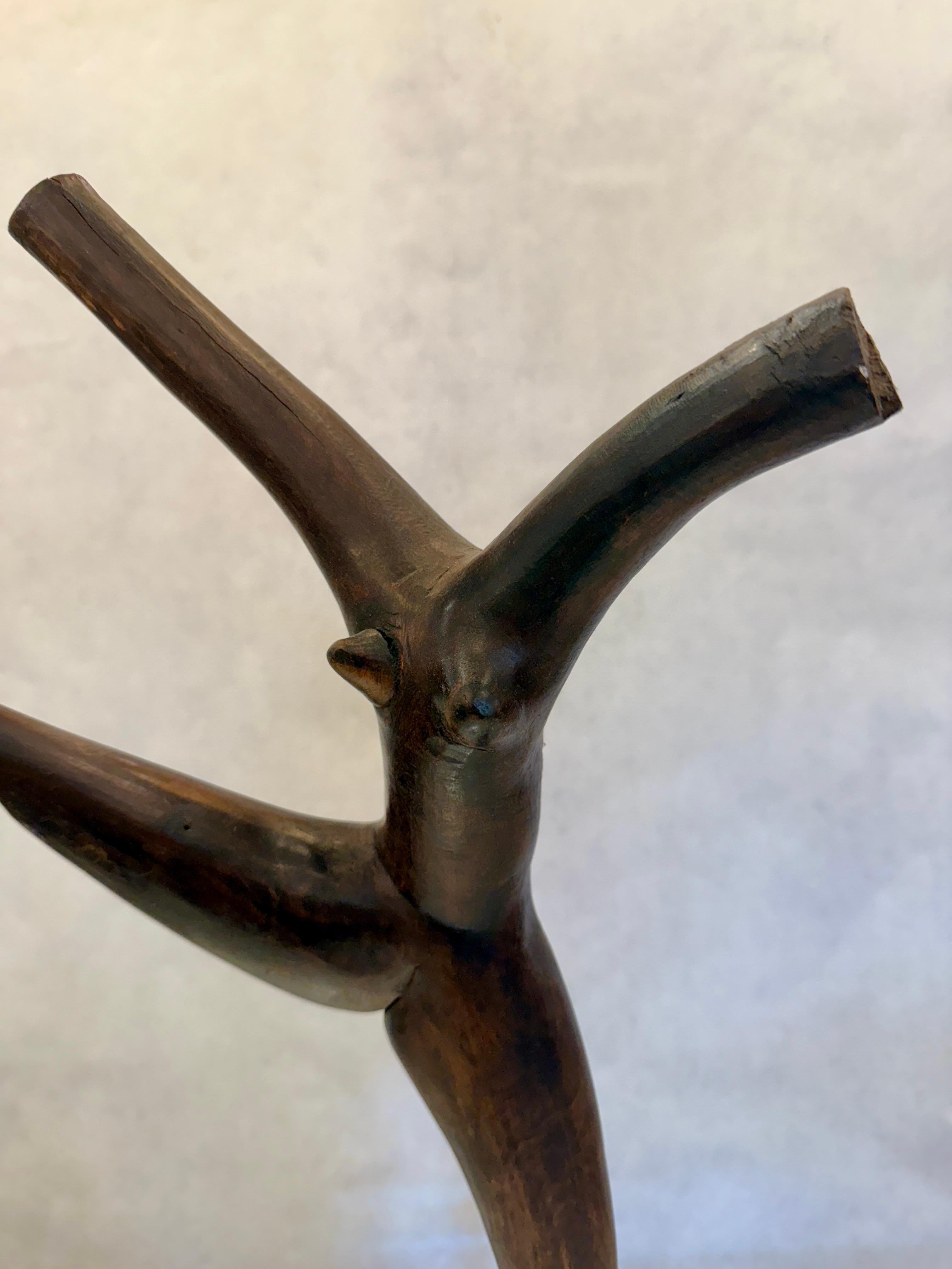 Carved Ebony Root Wood Figural Dancer Mounted Sculpture In Excellent Condition For Sale In North Miami, FL
