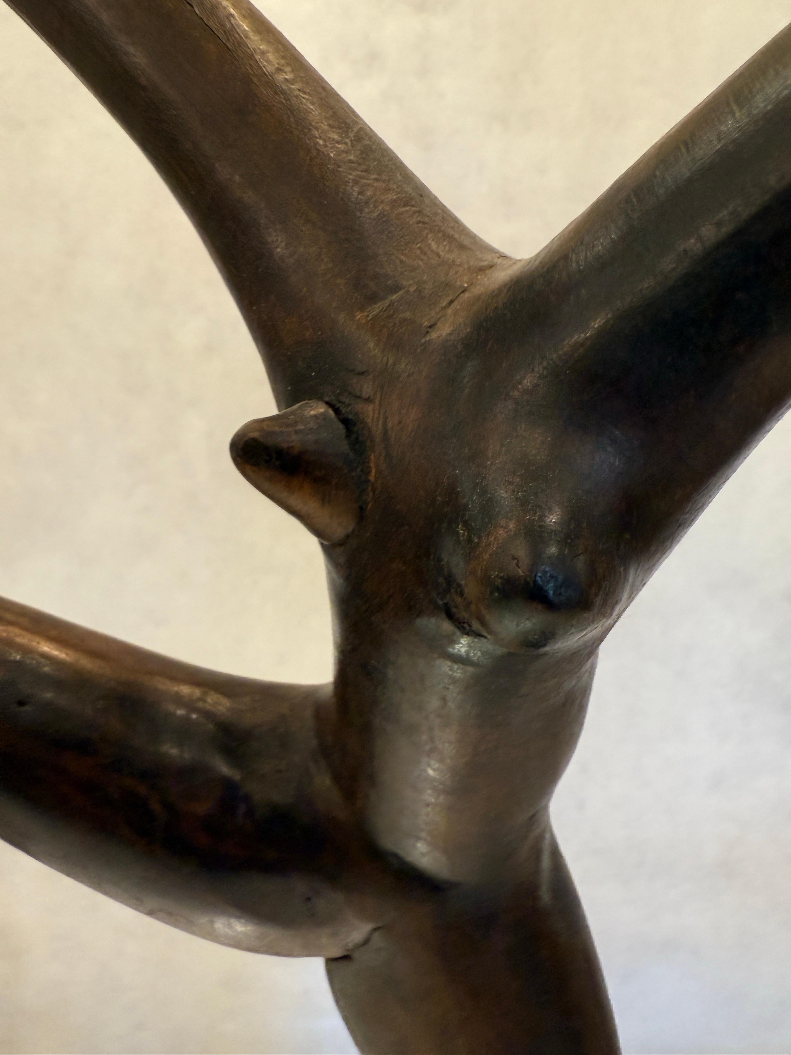 Late 20th Century Carved Ebony Root Wood Figural Dancer Mounted Sculpture For Sale