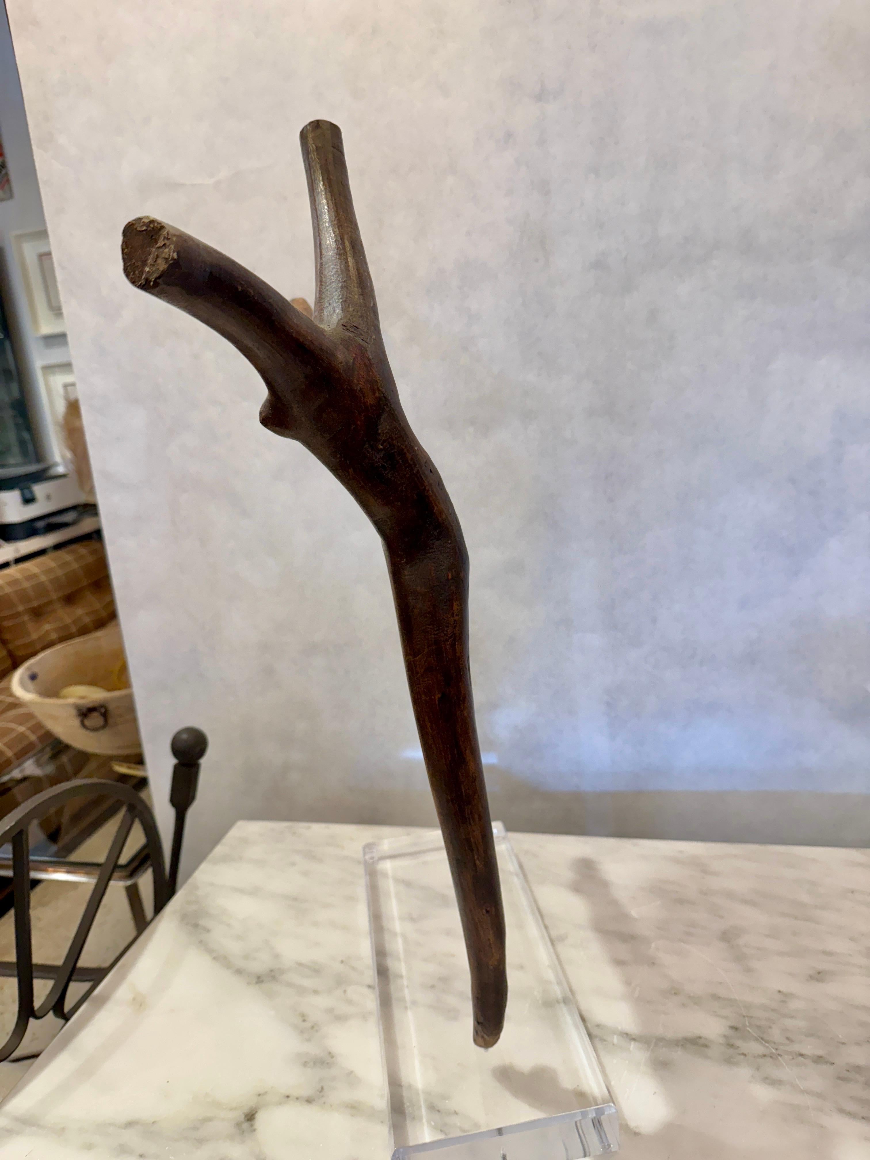Acrylic Carved Ebony Root Wood Figural Dancer Mounted Sculpture For Sale