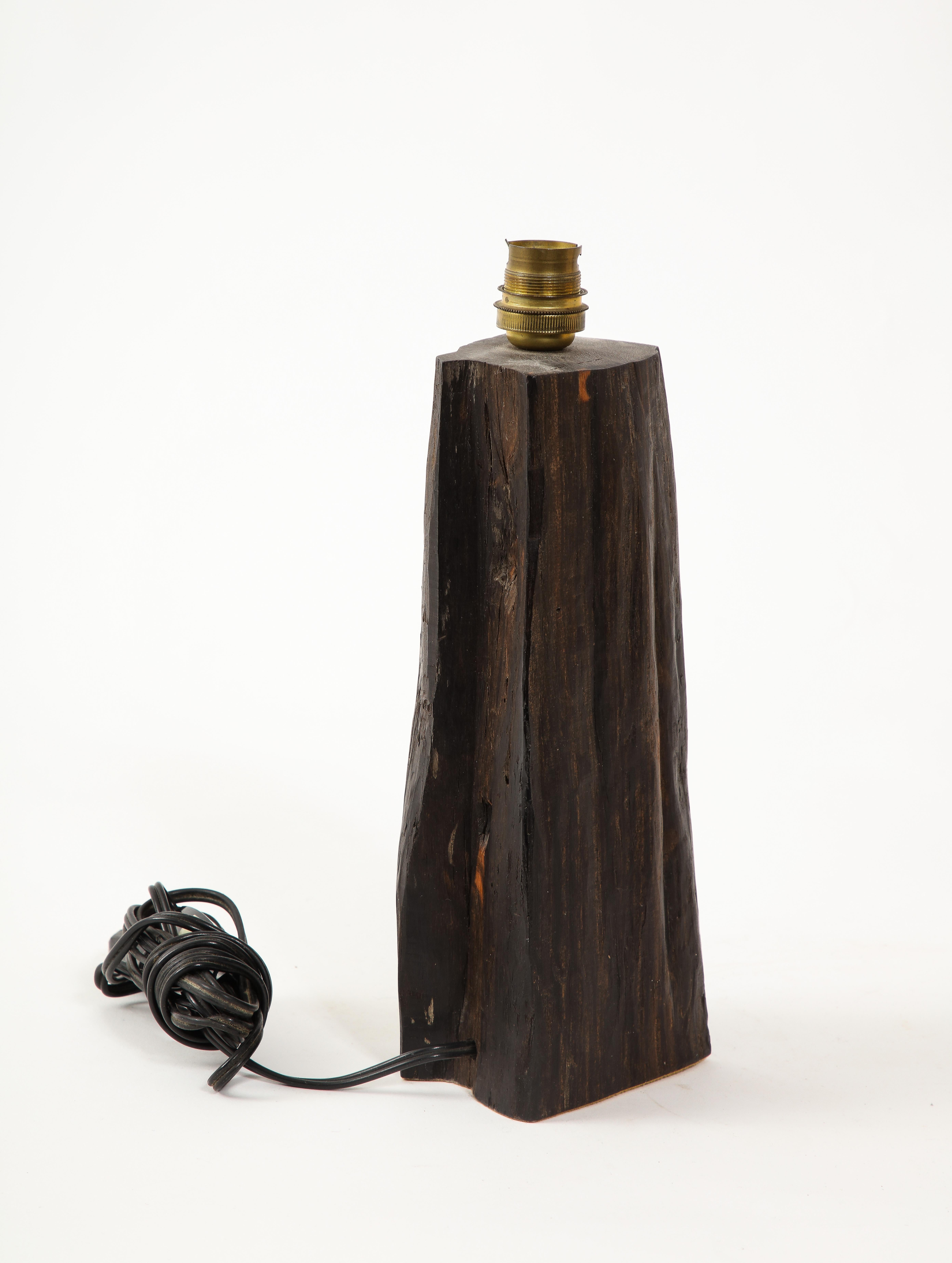 French Carved Black Ebony Table Lamp, France 1960's For Sale