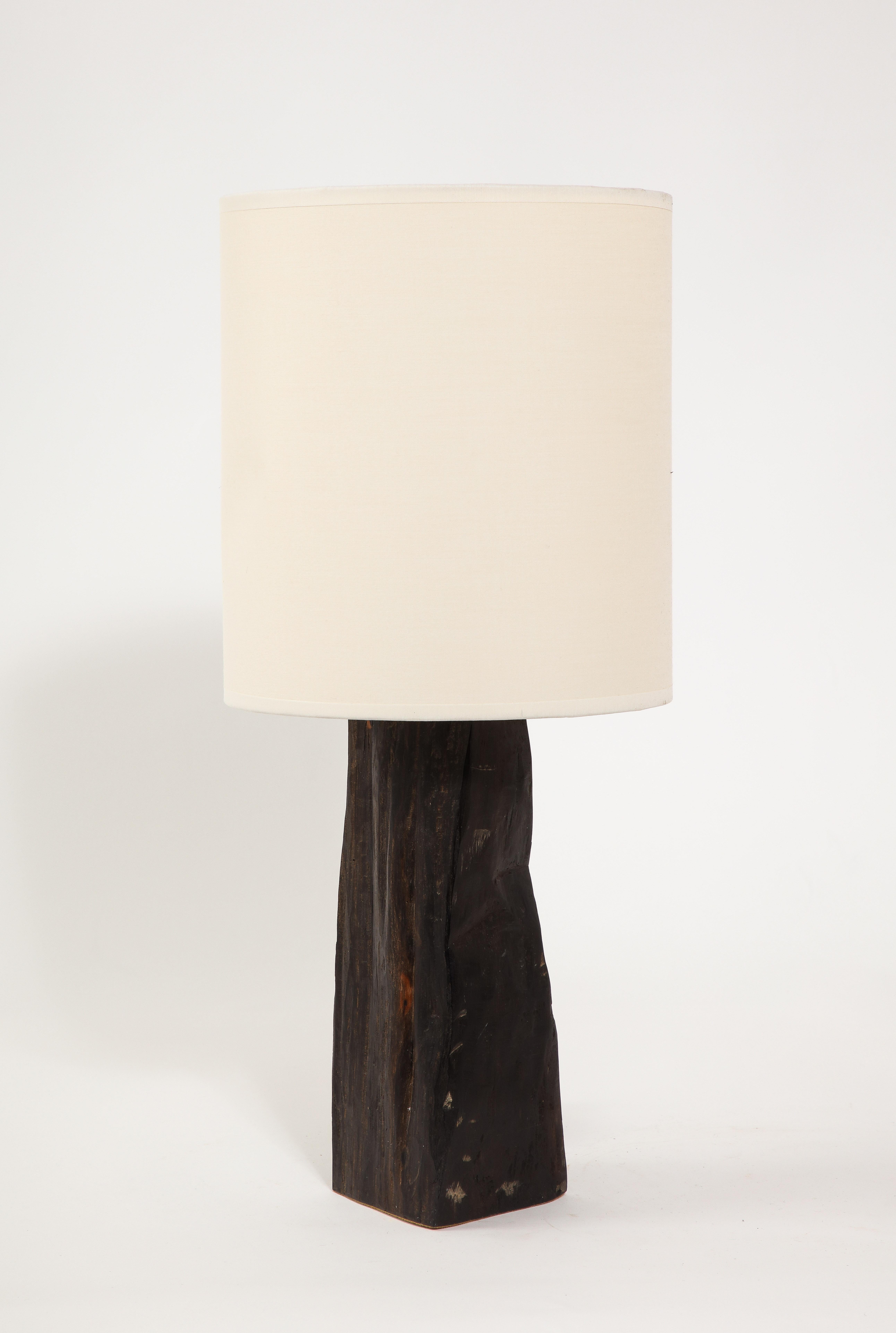 Carved Black Ebony Table Lamp, France 1960's For Sale 1
