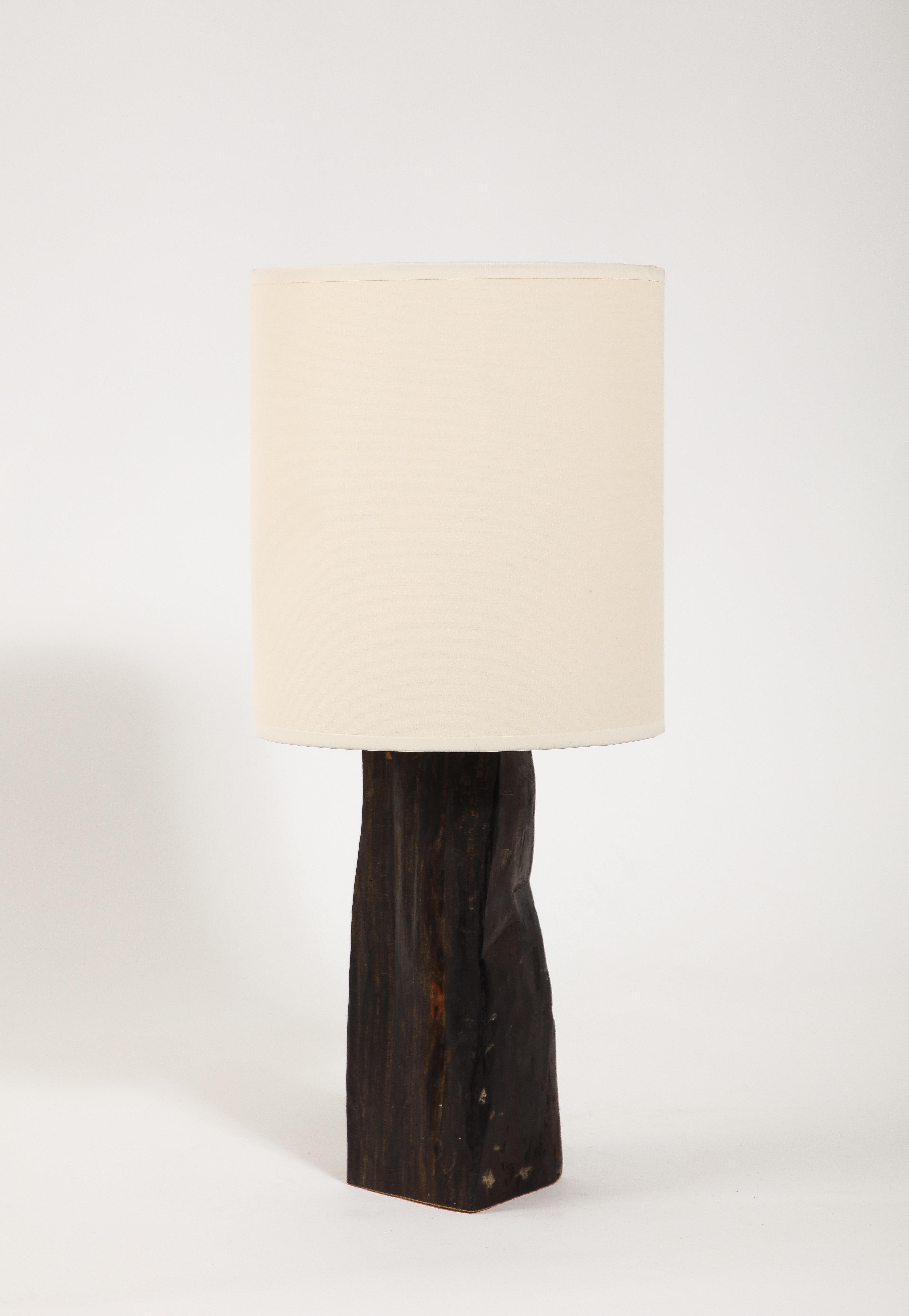 Carved Black Ebony Table Lamp, France 1960's For Sale 2