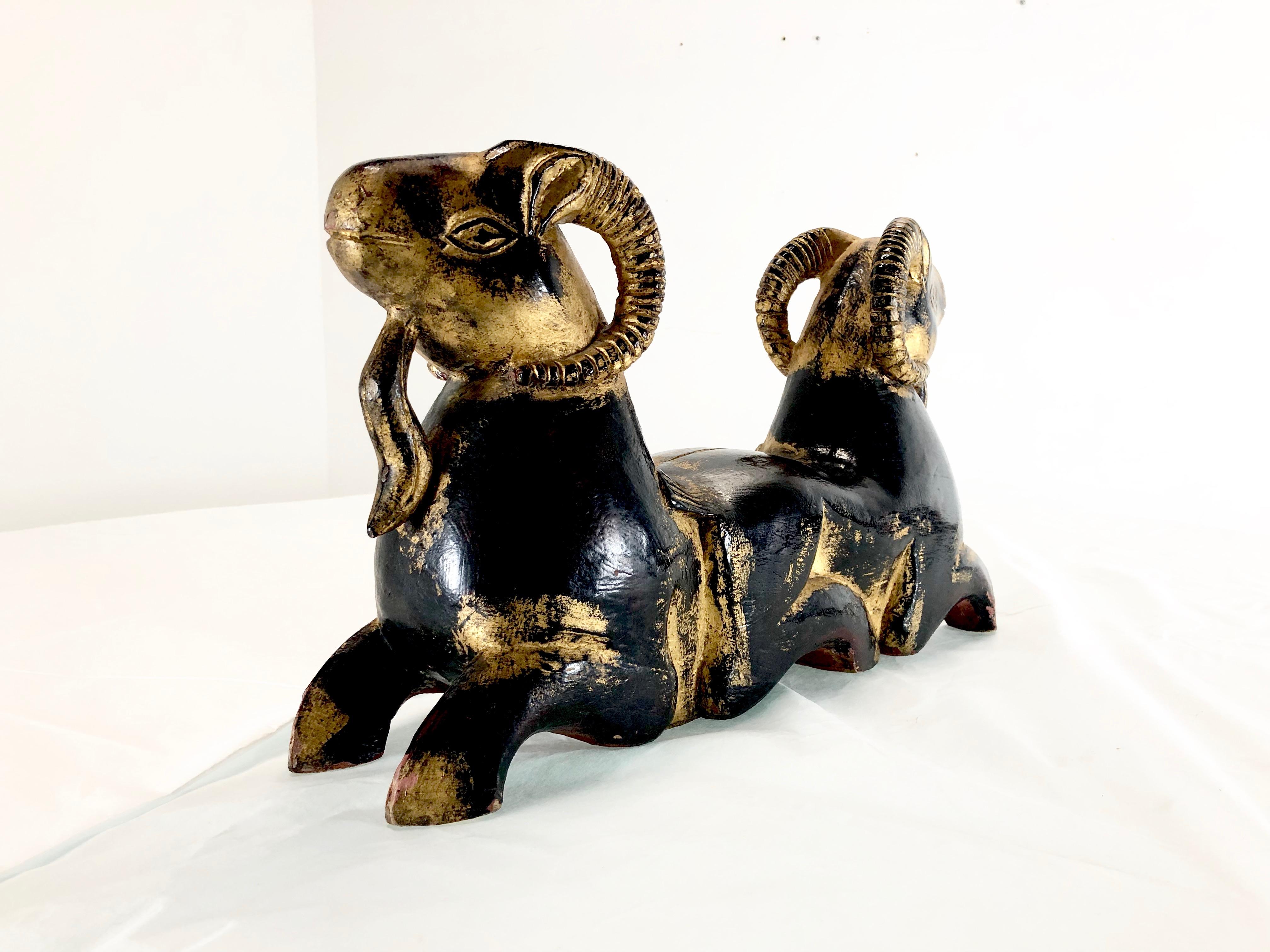 Carved Egyptian Two Headed Ram In Good Condition In Dallas, TX