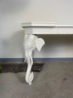 Carved Elephant Console in White Lacquer by Gampel & Stoll