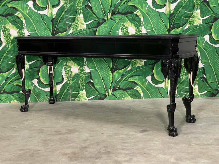 Carved Elephant Ebonized Console Table in the Manner of Gampel Stoll