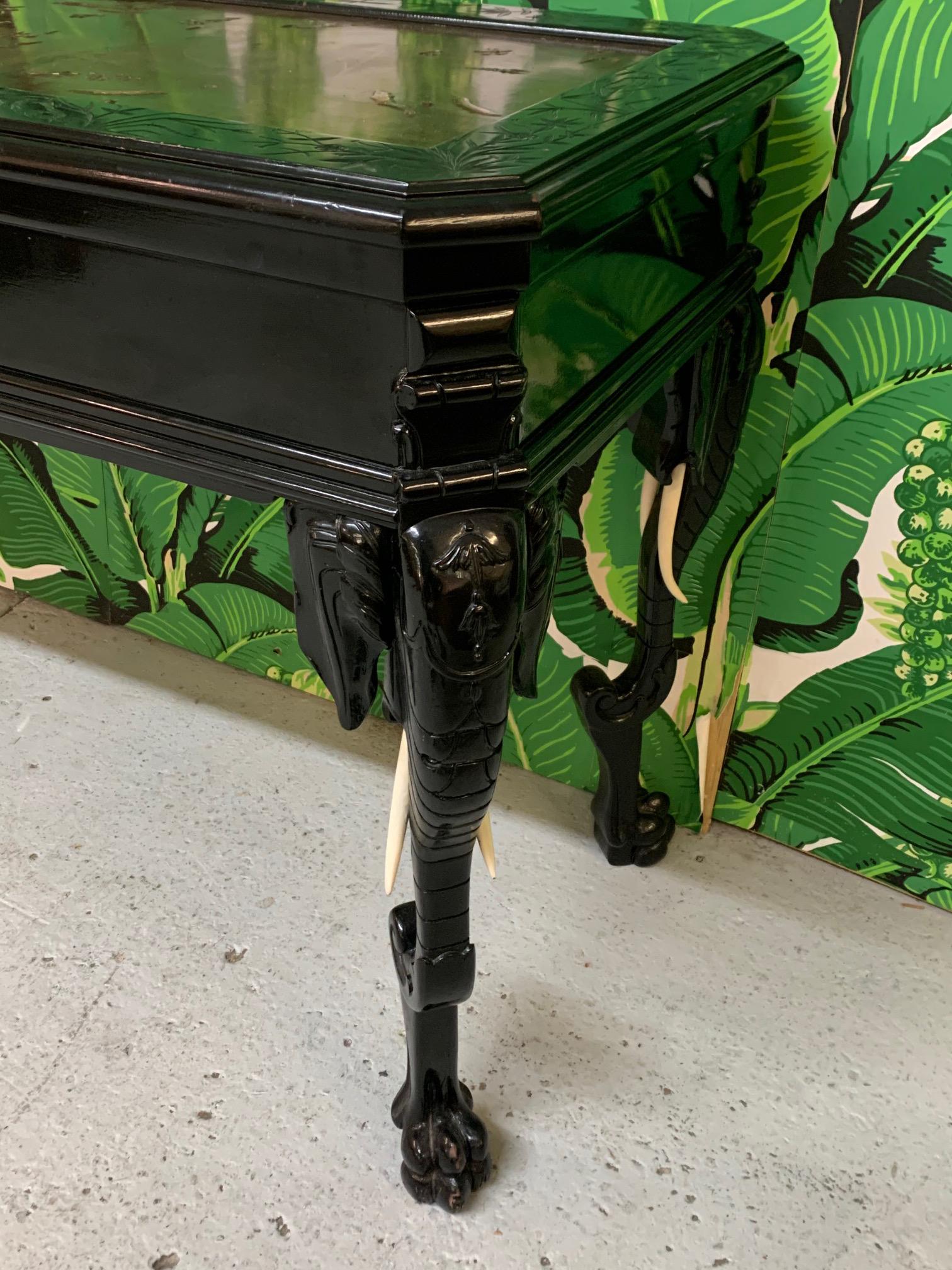 North American Carved Elephant Ebonized Console Table in the Manner of Gampel Stoll