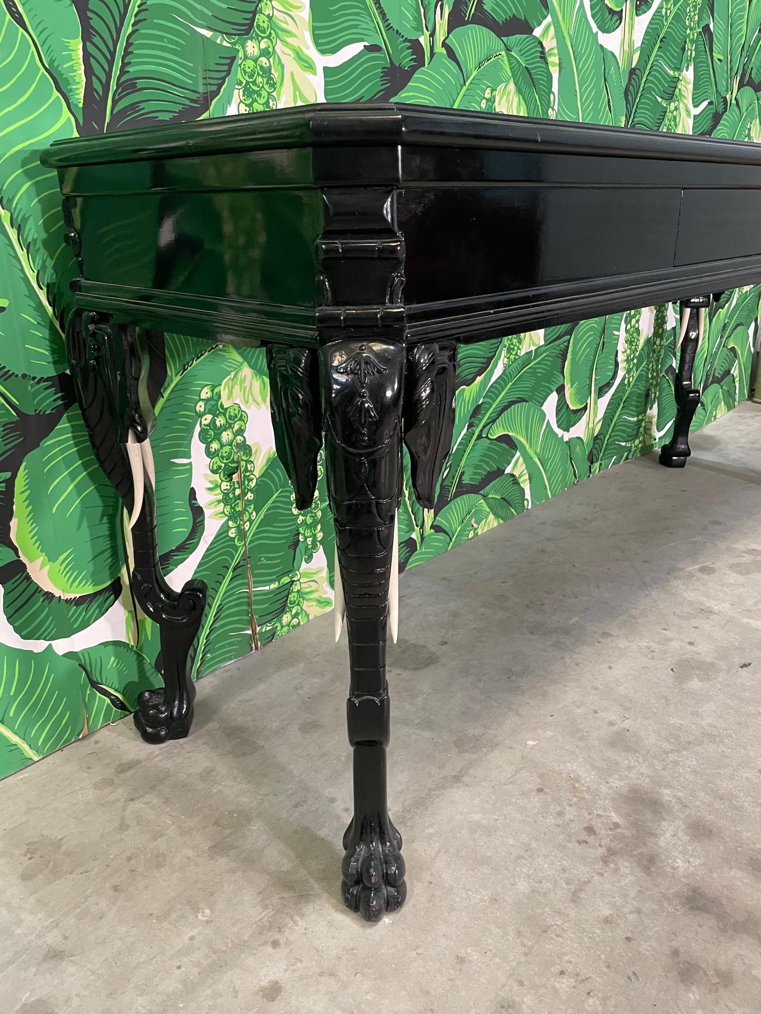 20th Century Carved Elephant Ebonized Console Table in the Manner of Gampel Stoll For Sale