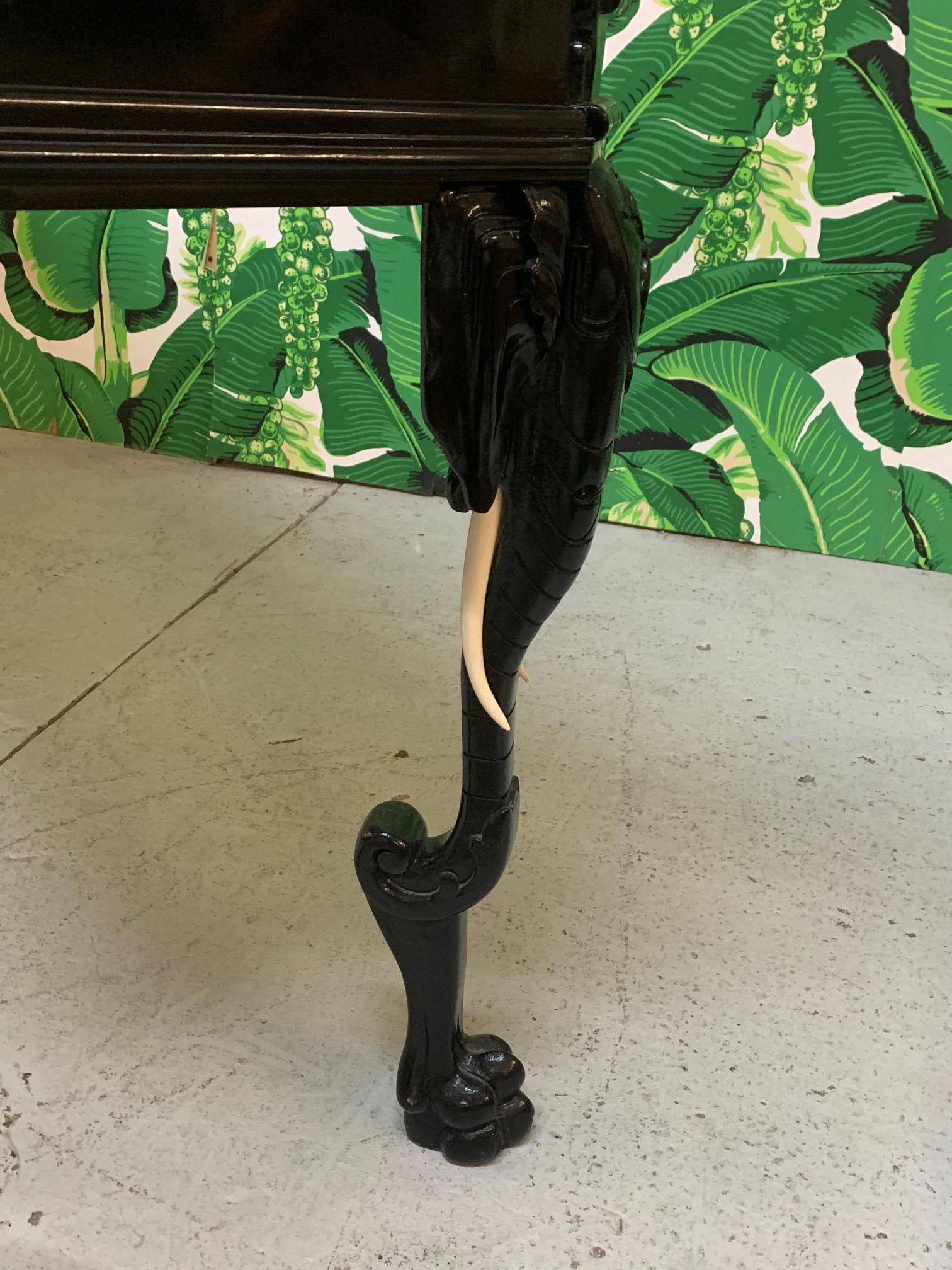 Carved Elephant Ebonized Console Table in the Manner of Gampel Stoll In Good Condition In Jacksonville, FL