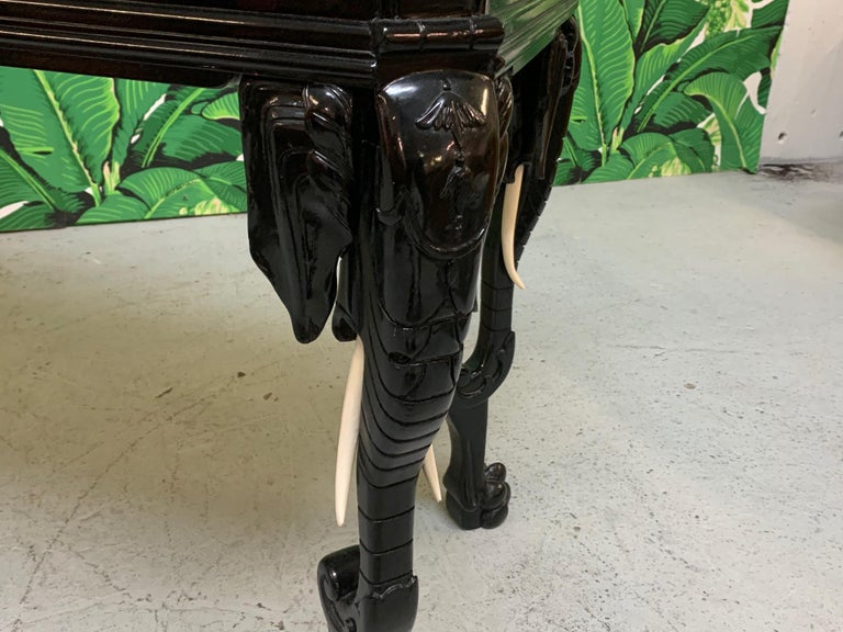 Carved Elephant Ebonised Console Table in the Manner of Gampel Stoll